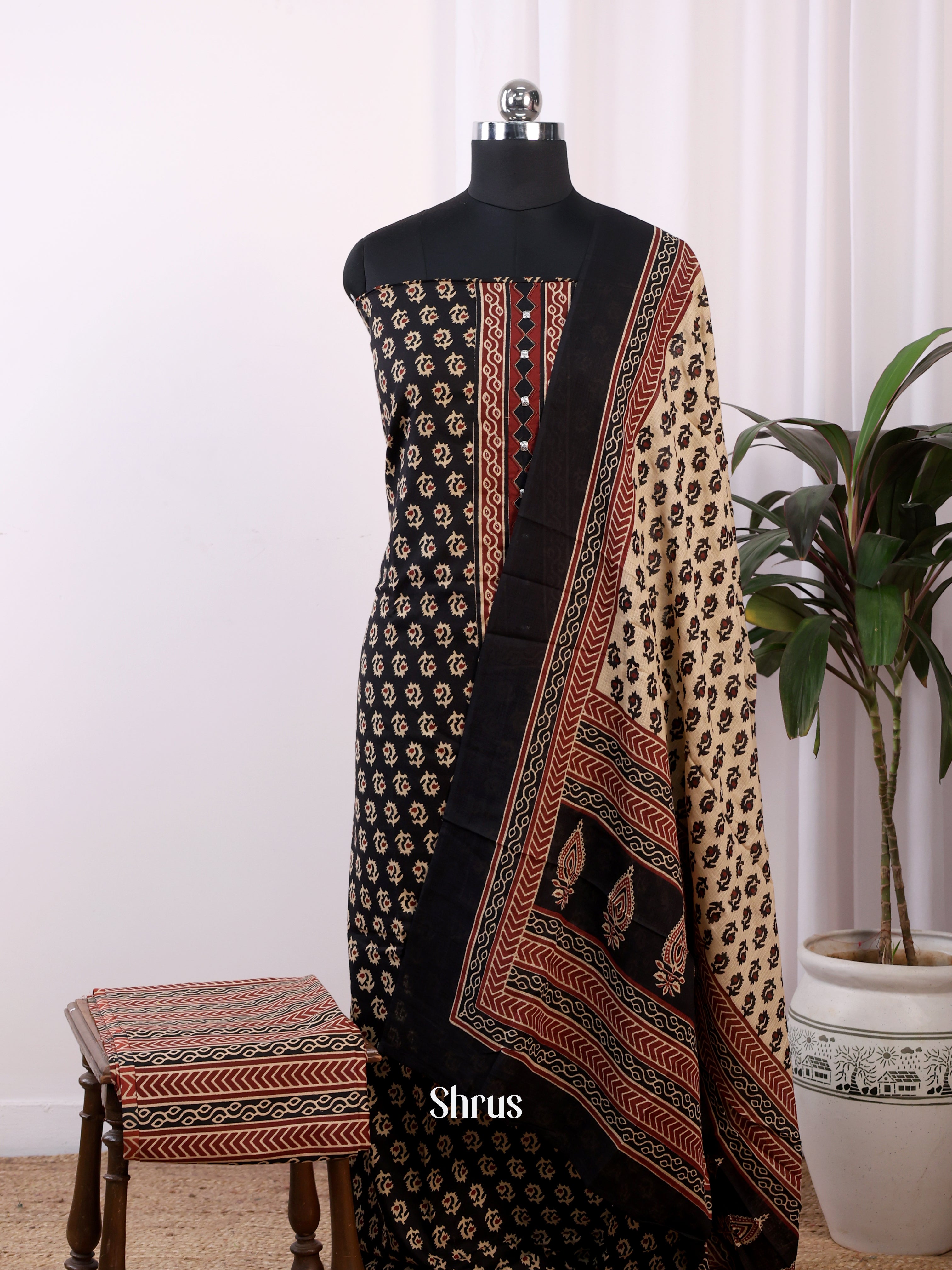 Black & Cream - Ajrakh Salwar - Shop on Shrus.com