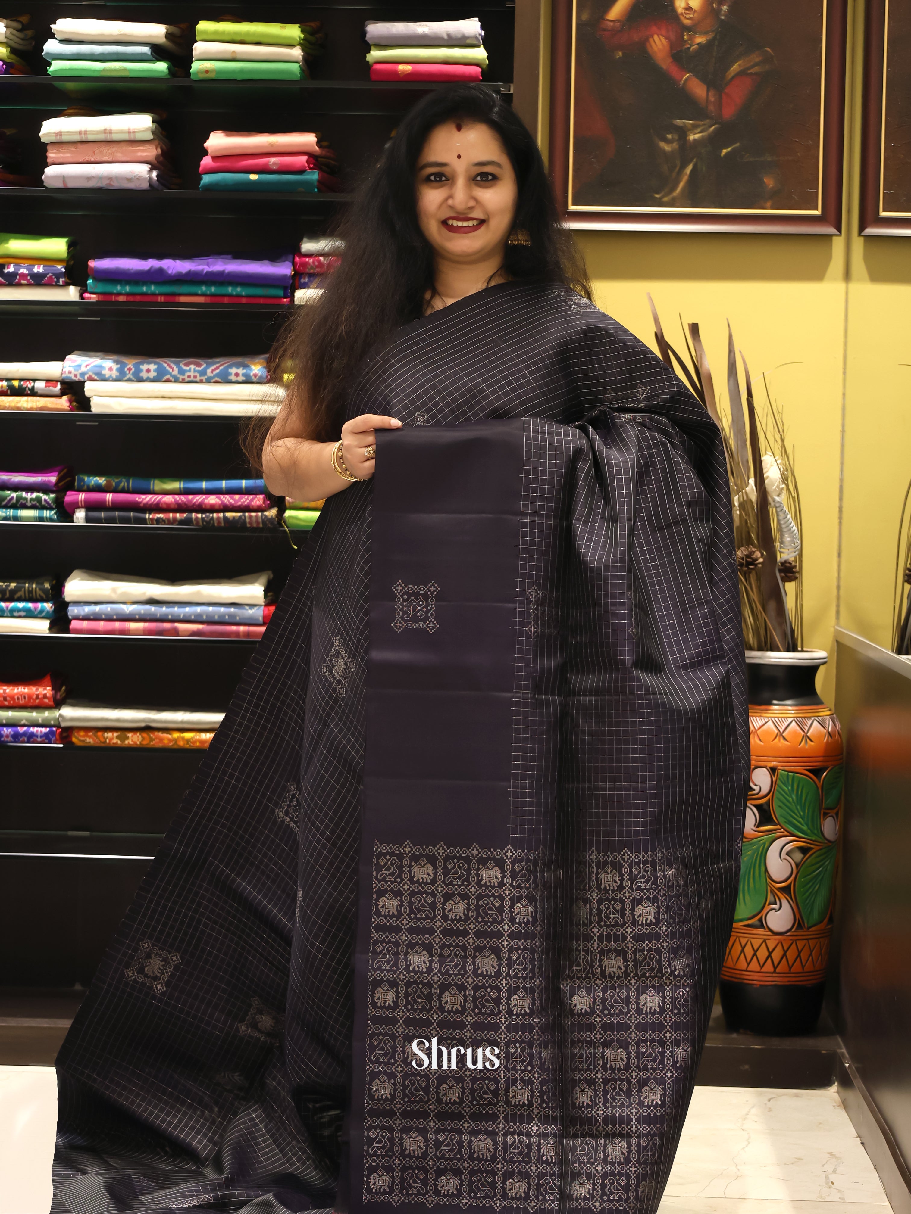 Black(Single Tone)- Soft Silk Saree - Shop on Shrus.com