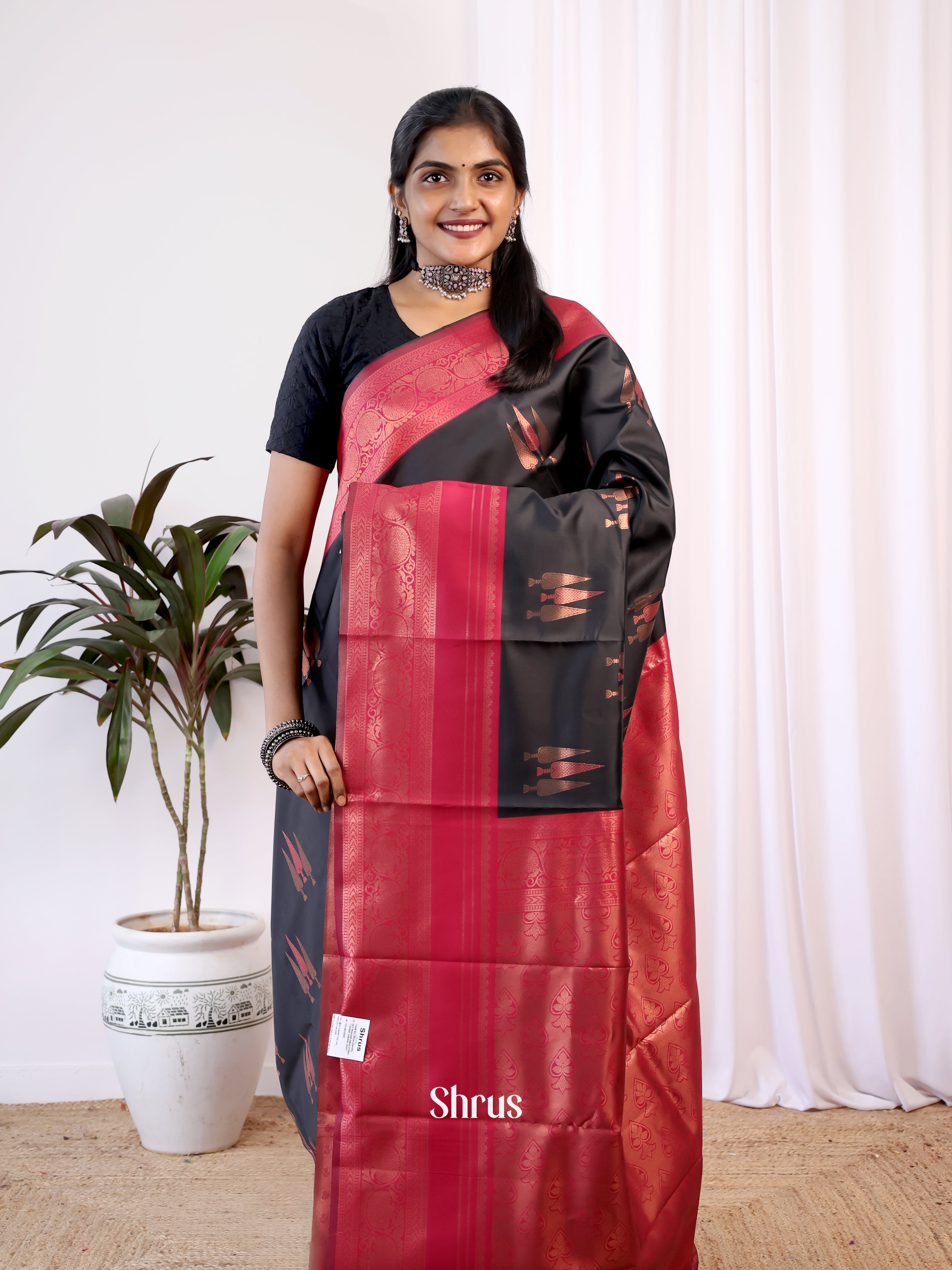 Grey & Maroon - Semi Arani Silk Saree - Shop on Shrus.com