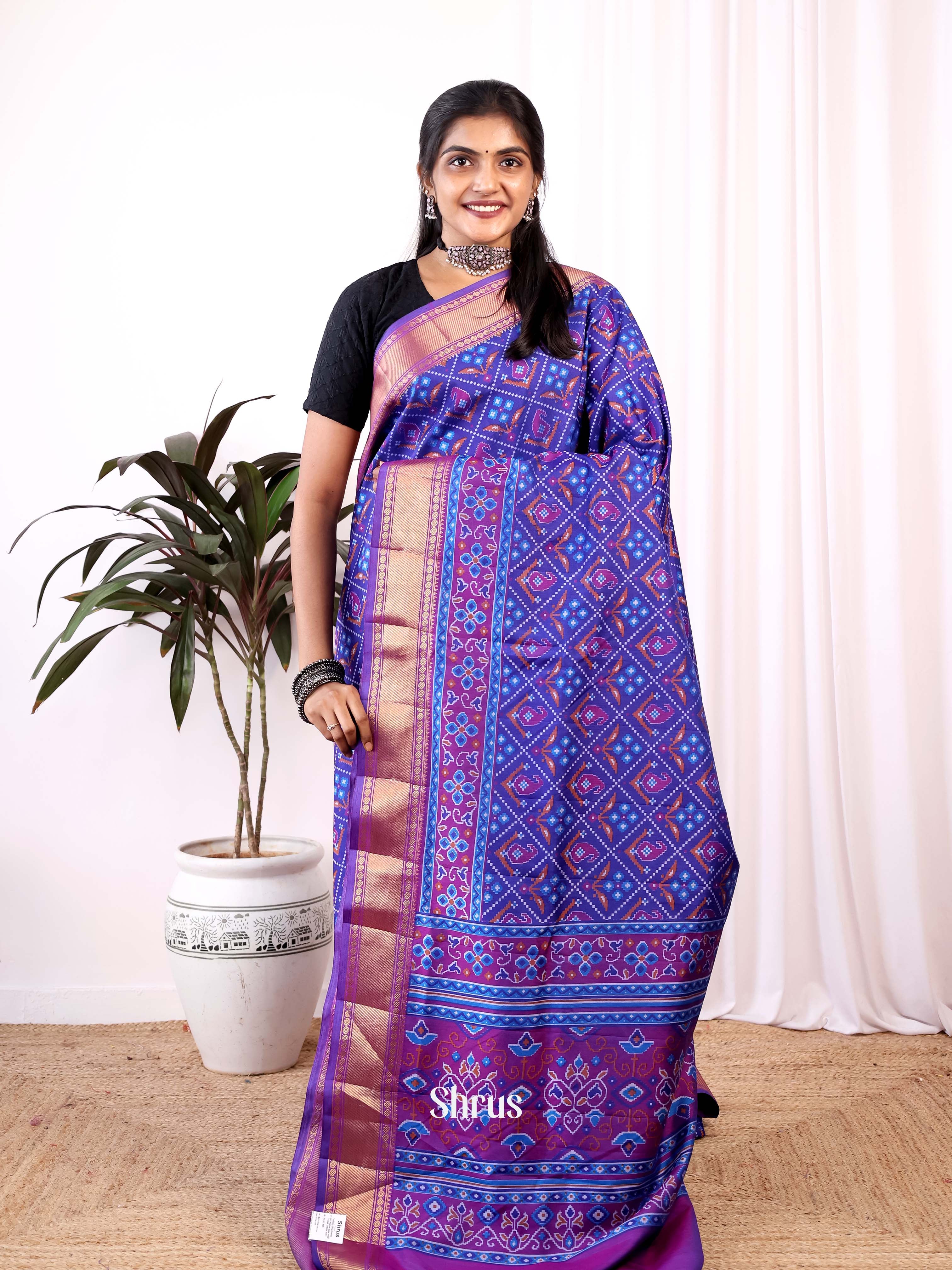 Blue & Purple - Semi Patola Saree - Shop on Shrus.com