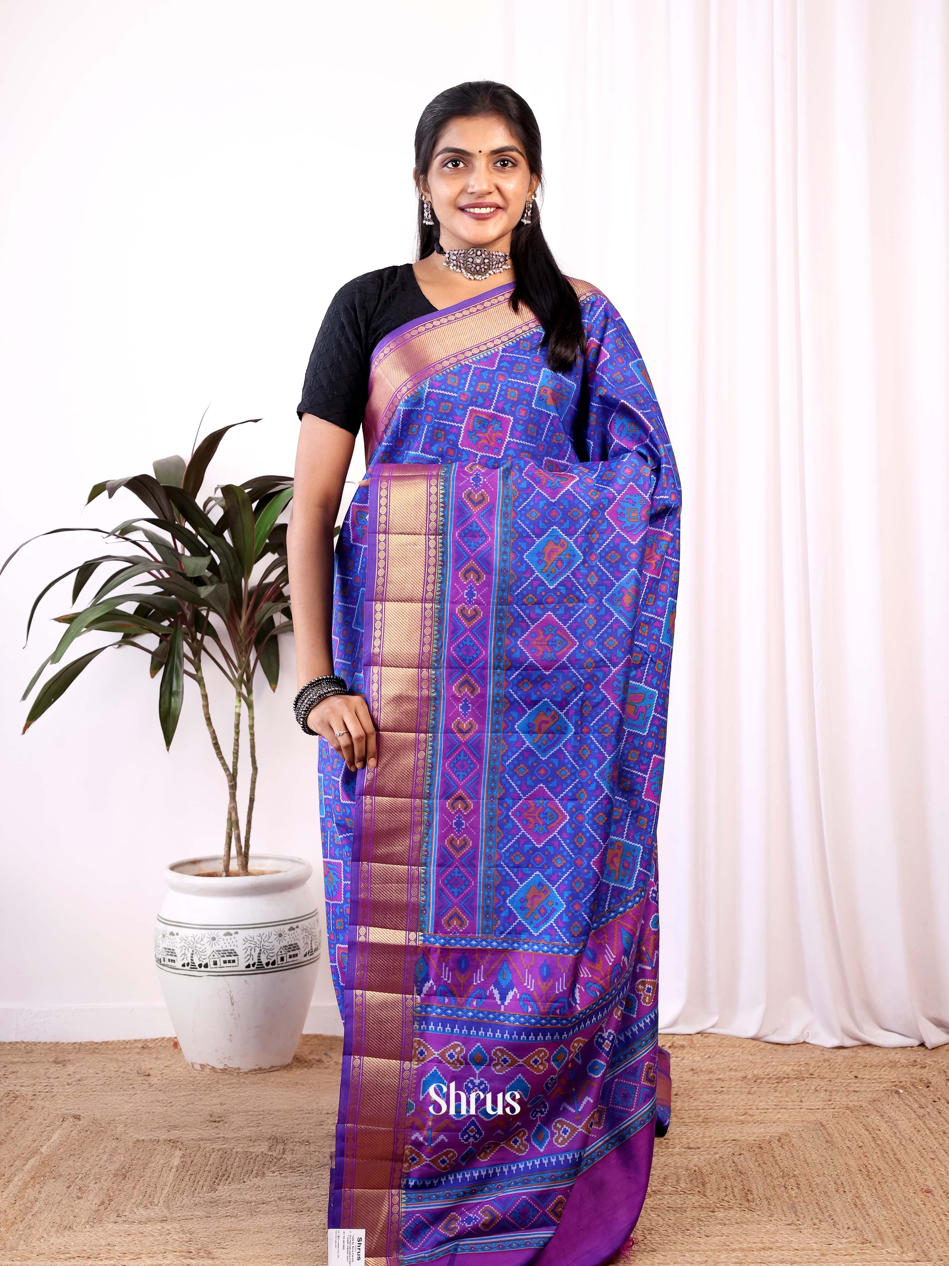 Blue & Purple - Semi Patola Saree - Shop on Shrus.com