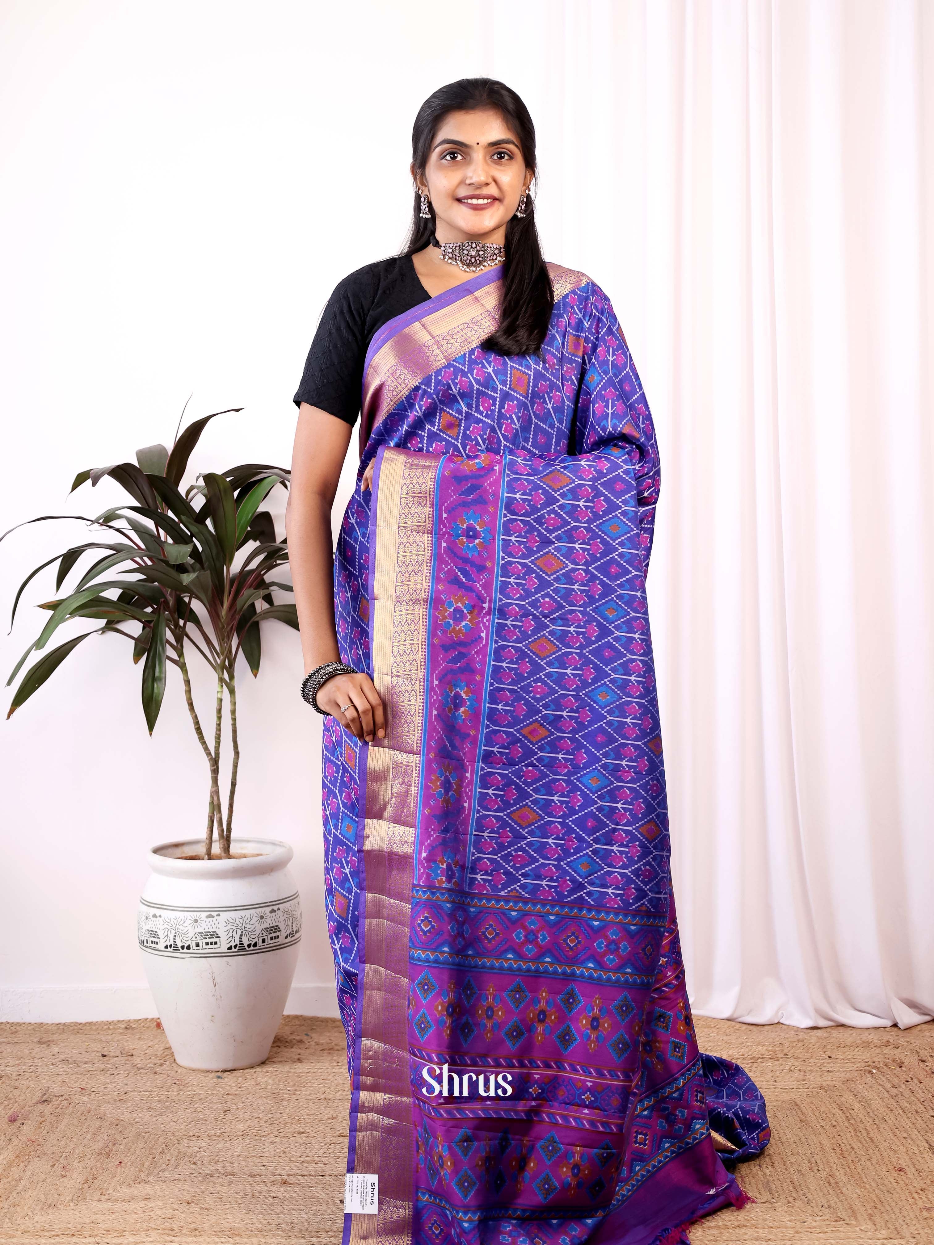 Purple - Semi Patola Saree - Shop on Shrus.com