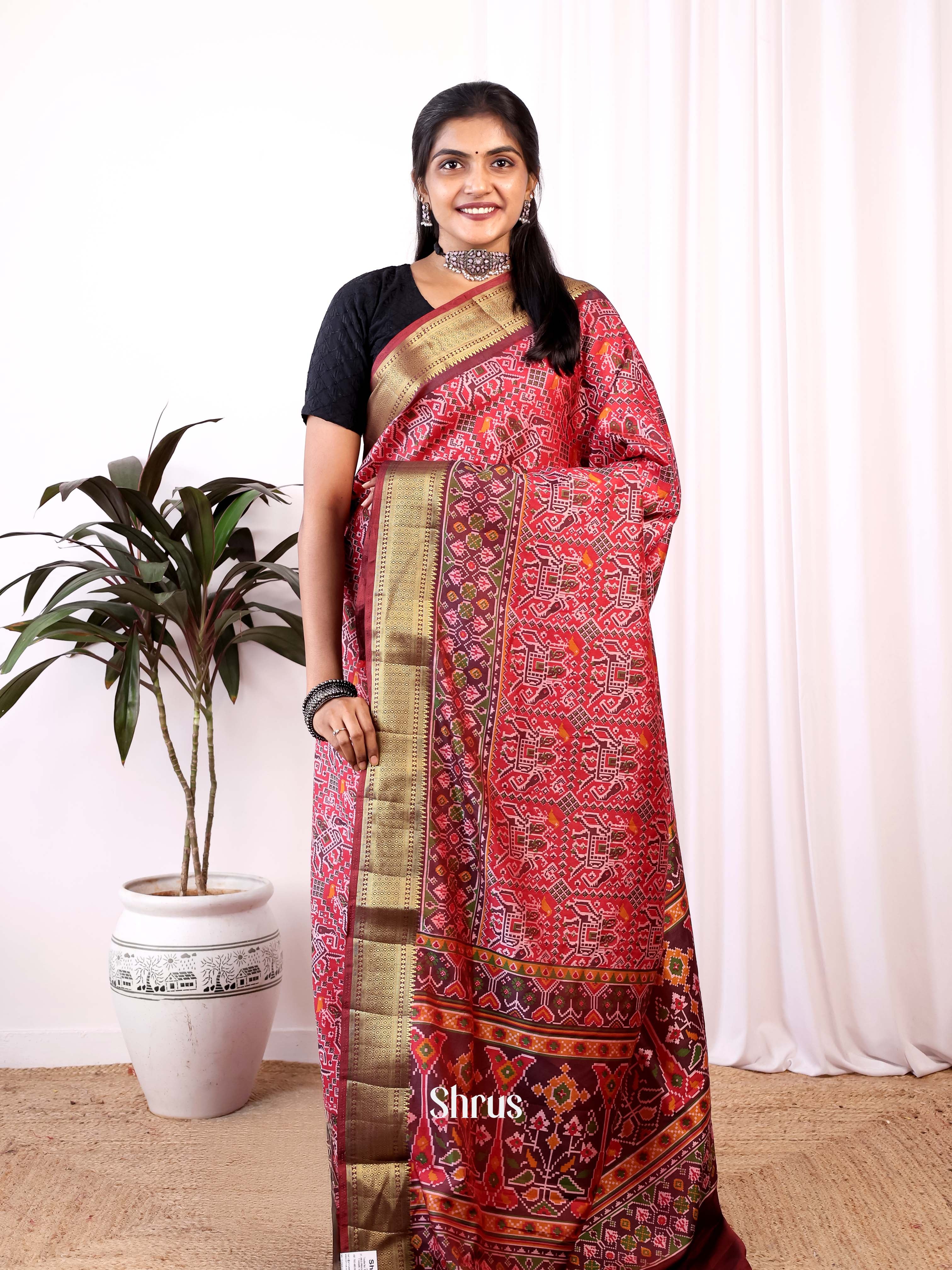 Red & Maroon - Semi Patola Saree - Shop on Shrus.com