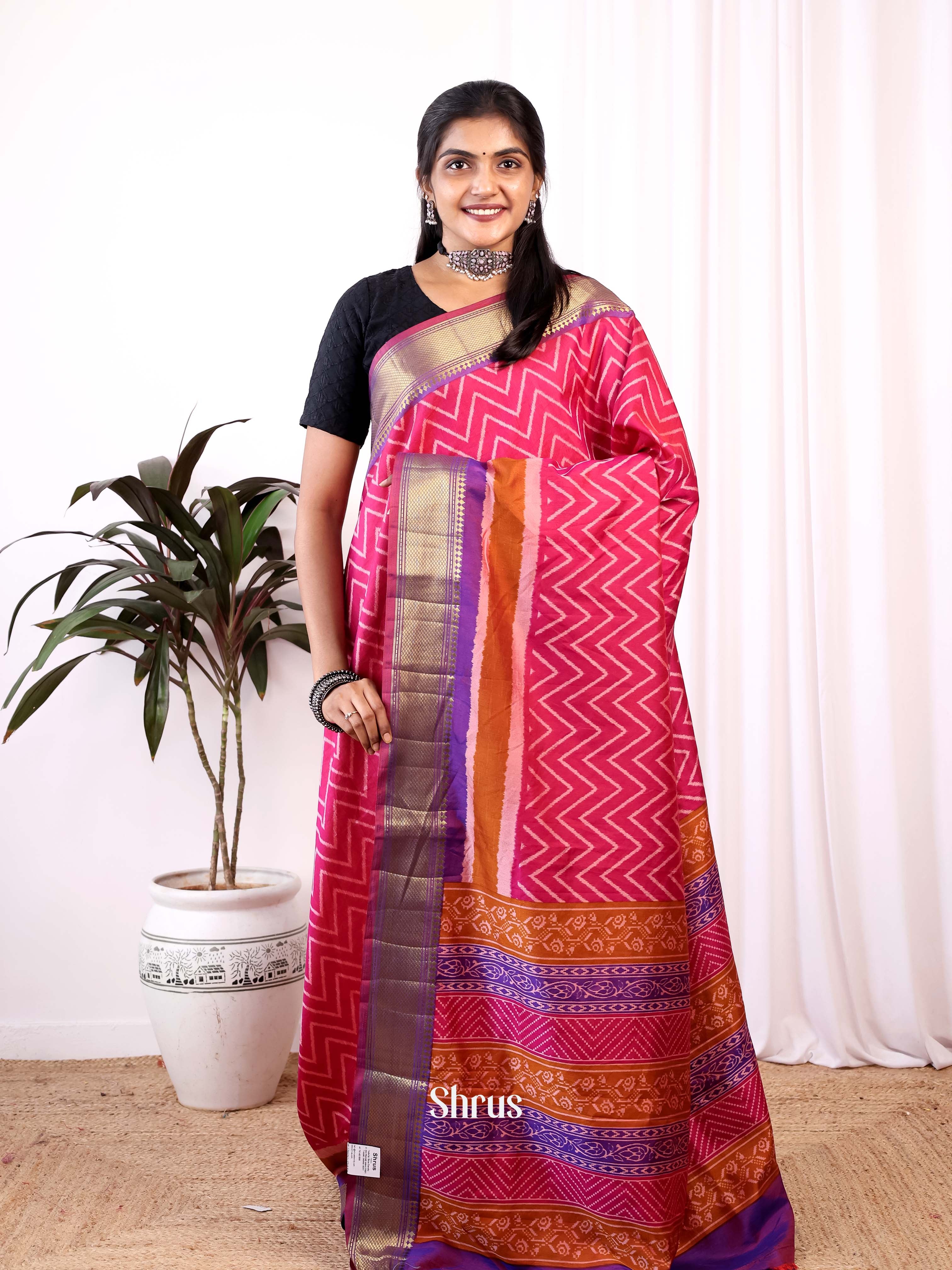 Pink & Purple - Semi Patola Saree - Shop on Shrus.com