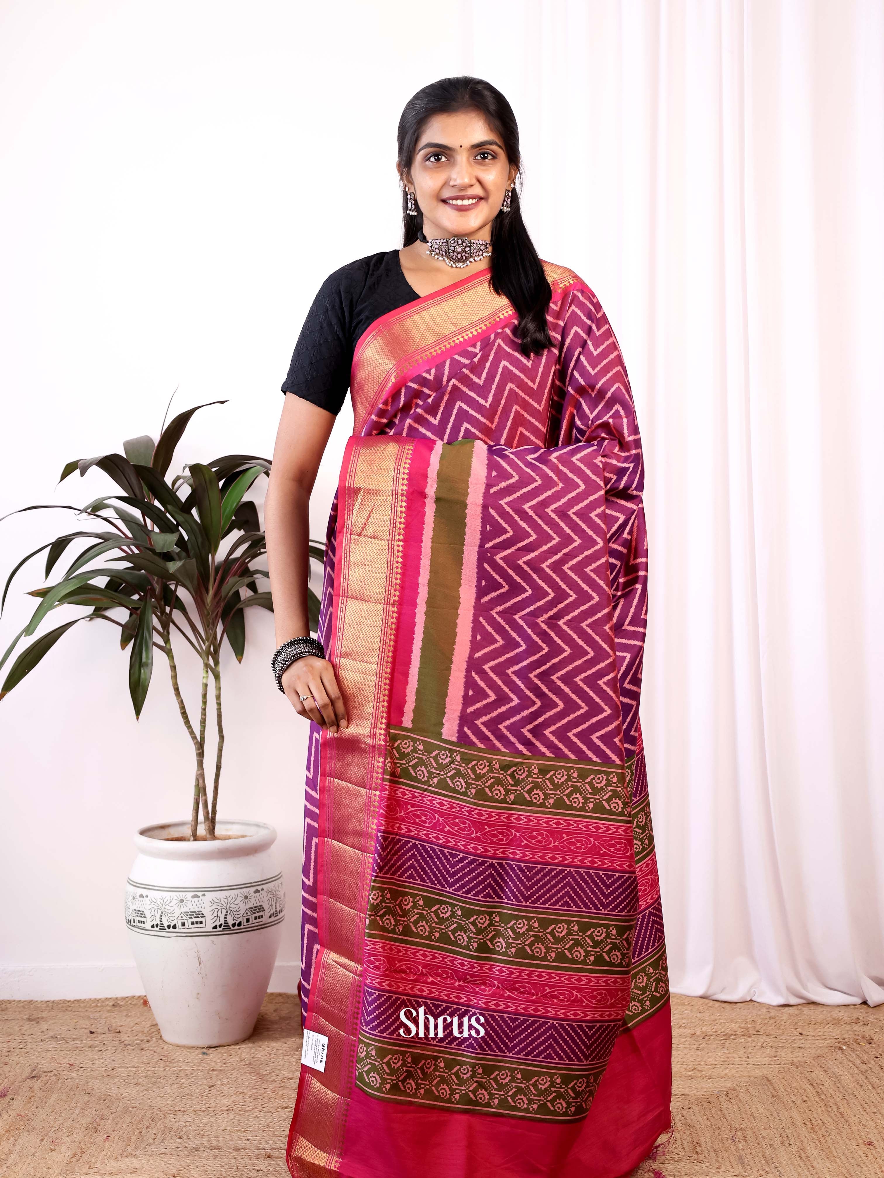 Purple & Pink - Semi Patola Saree - Shop on Shrus.com