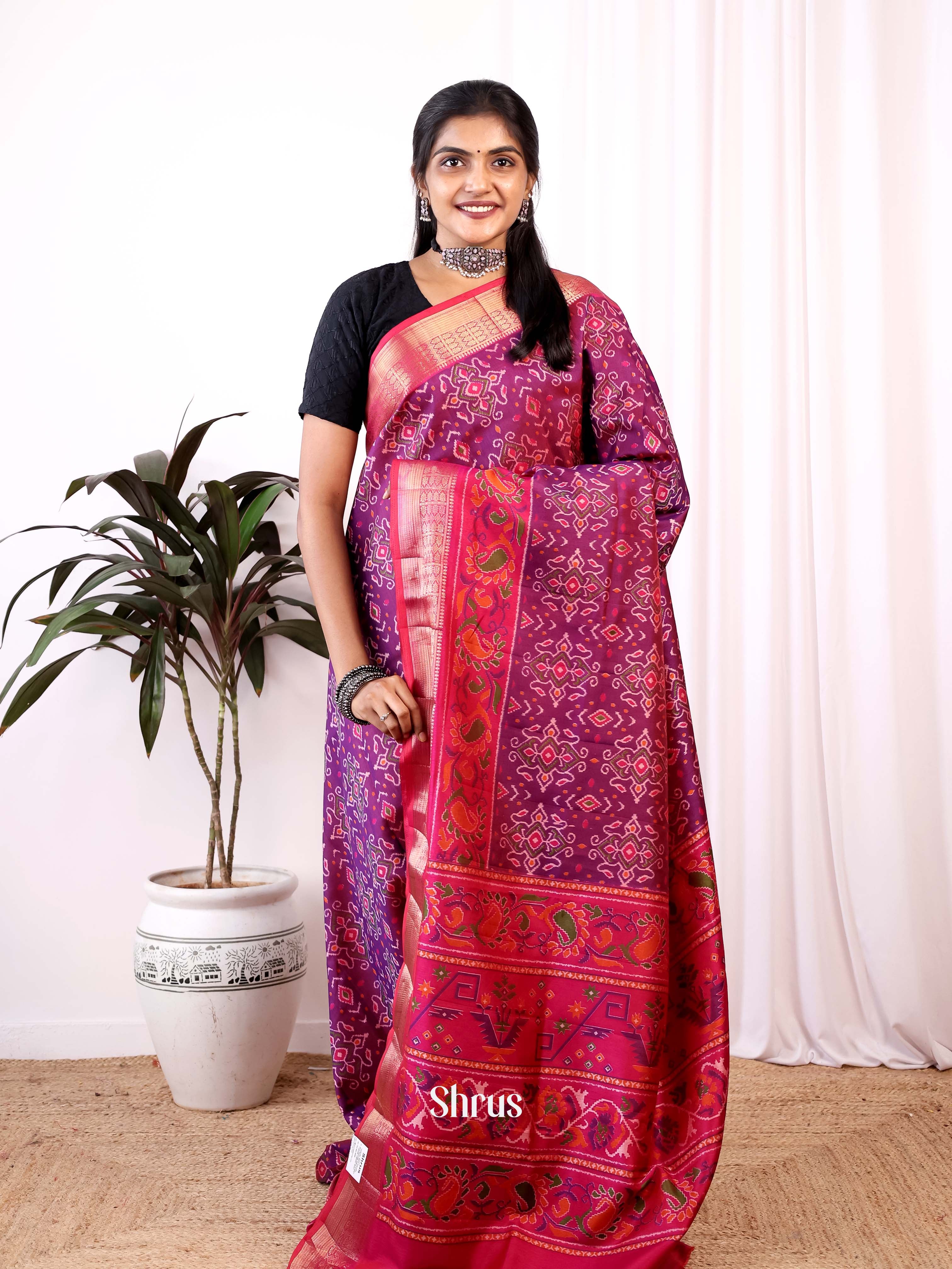 Purple & Pink- Semi Patola Saree - Shop on Shrus.com