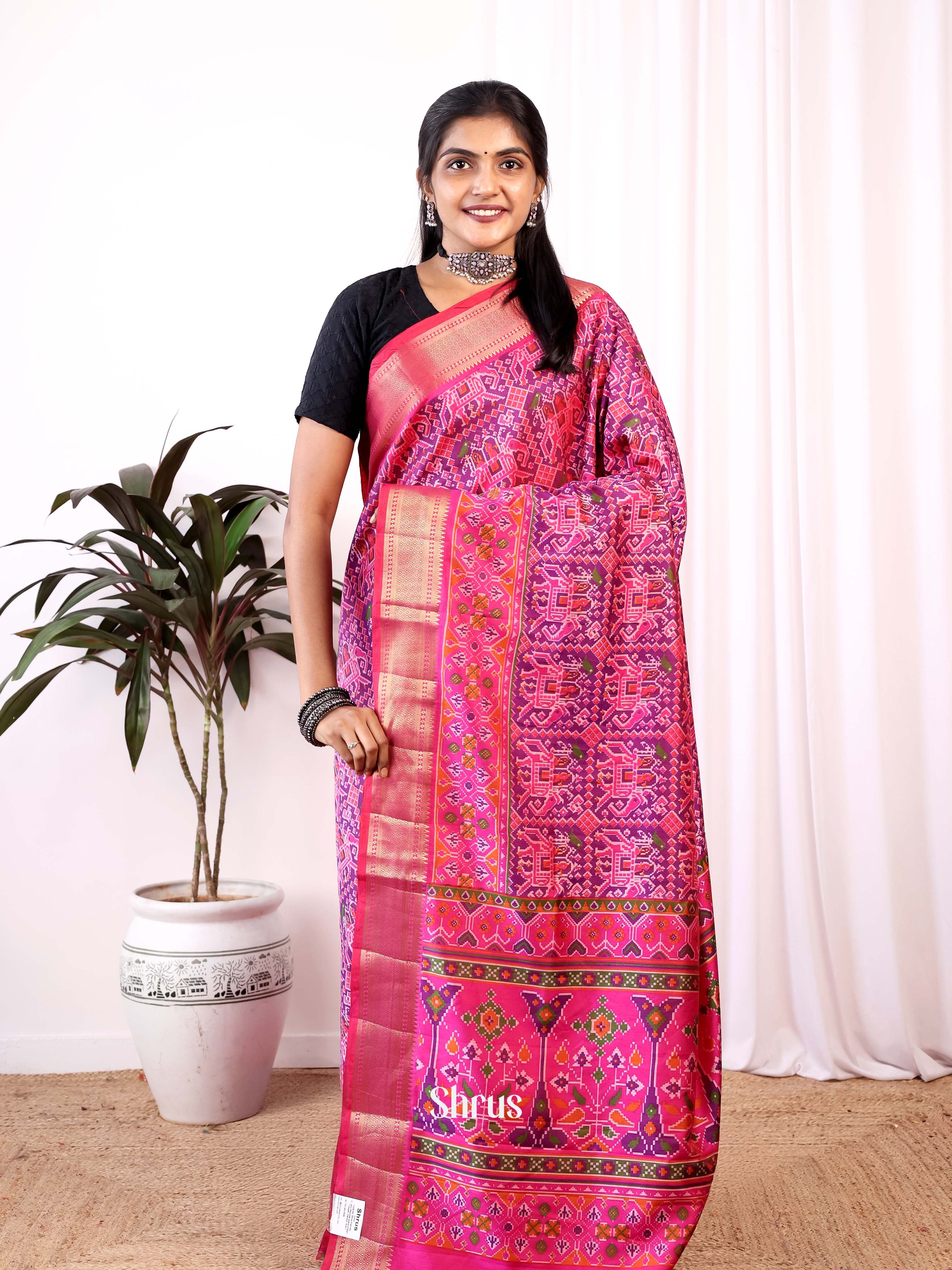 Pink & Purple - Semi Patola Saree - Shop on Shrus.com