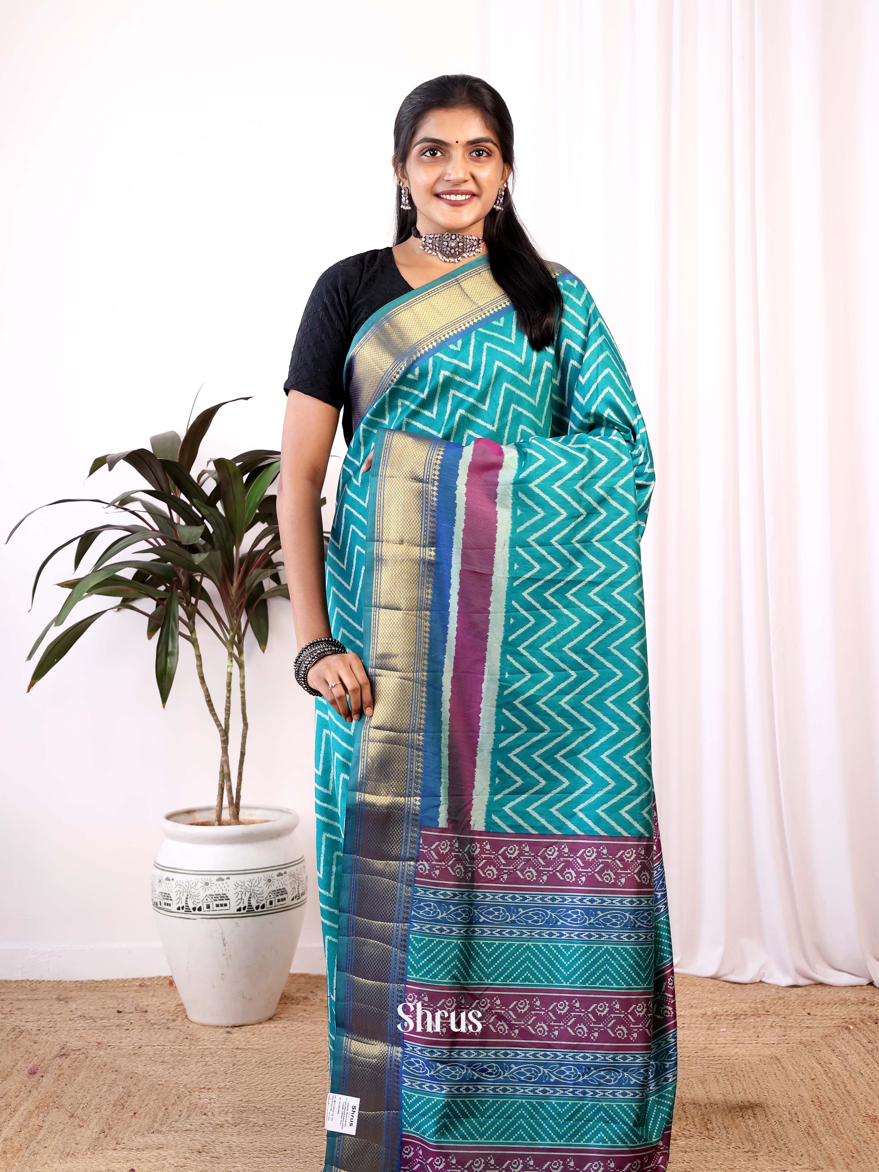 Teal & Blue - Semi Patola Saree - Shop on Shrus.com