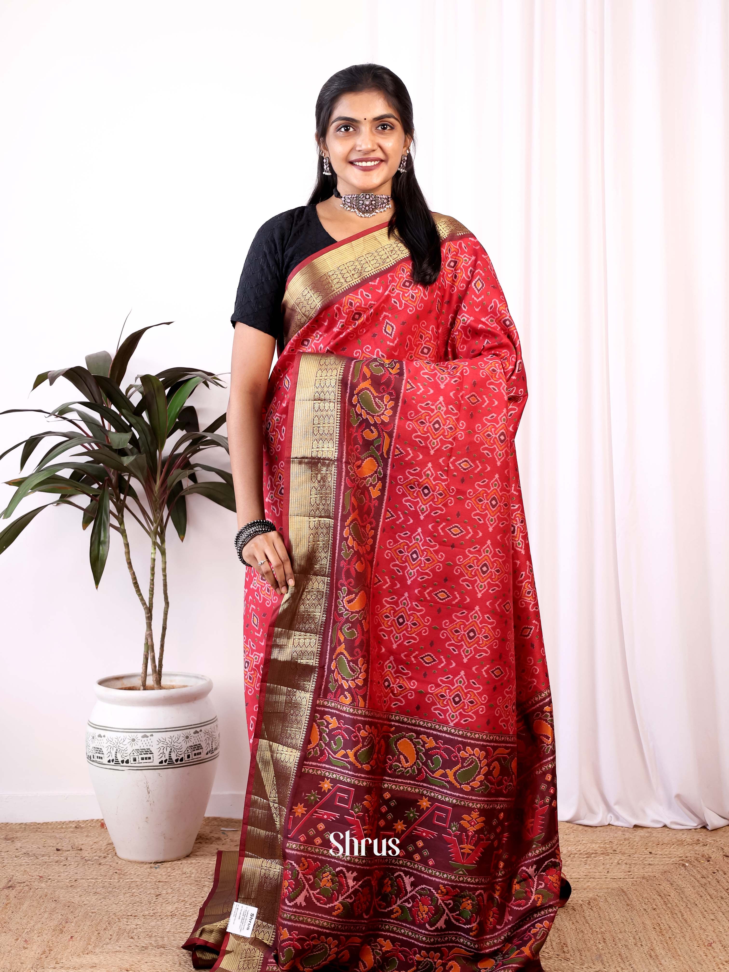 Red & Maroon - Semi Patola Saree - Shop on Shrus.com
