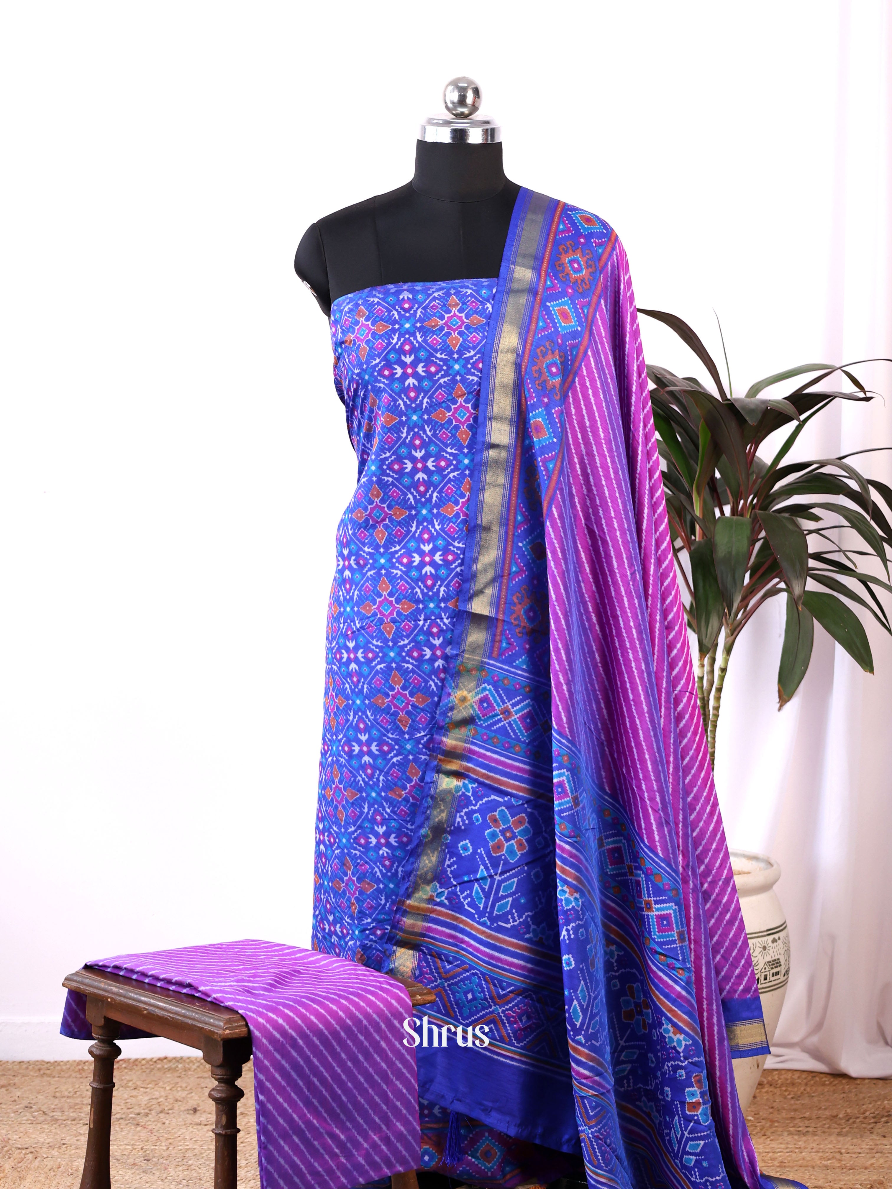 Blue & Purple - semi patola salwar - Shop on Shrus.com