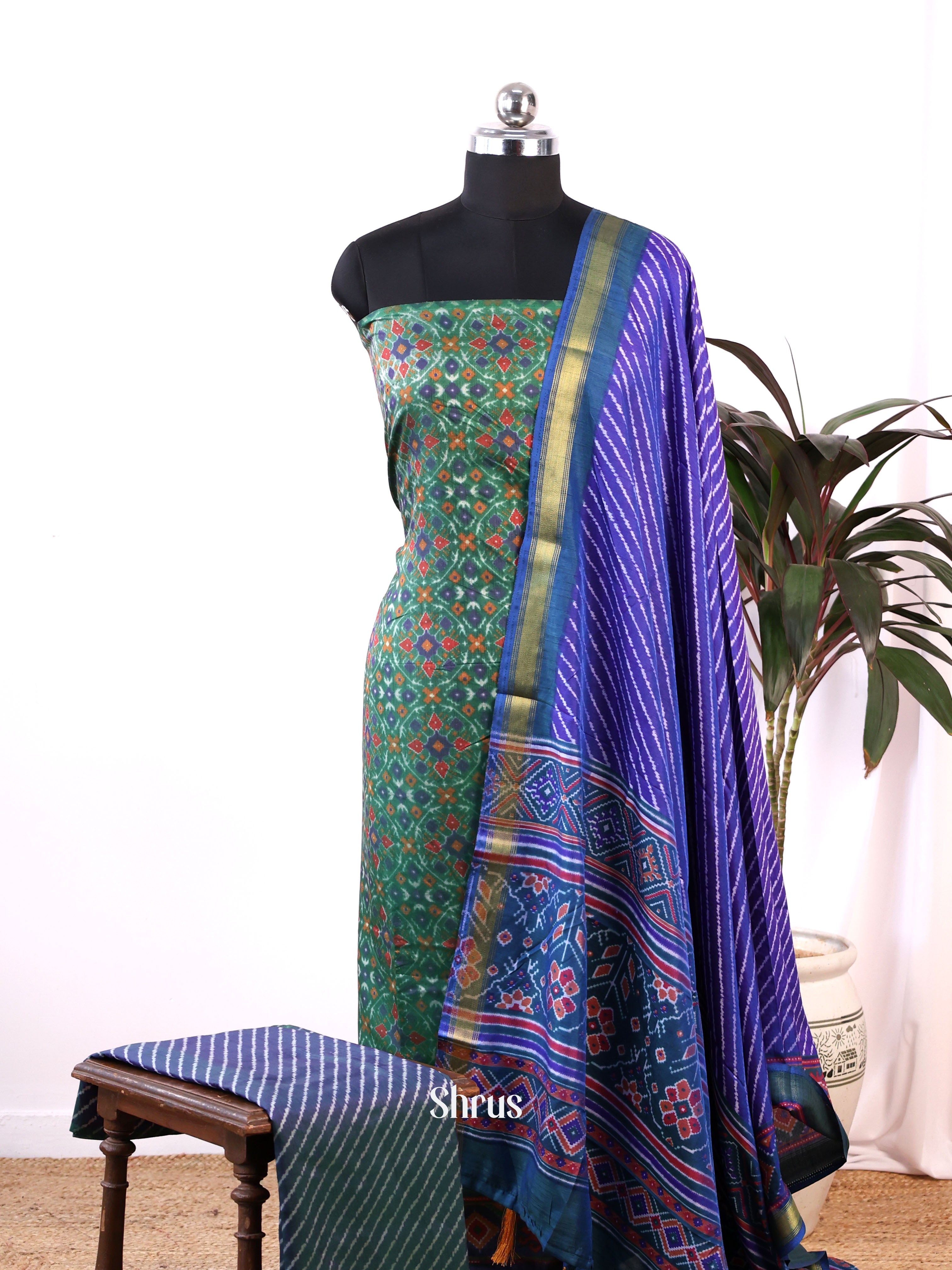 Green & Blue- semi patola salwar - Shop on Shrus.com