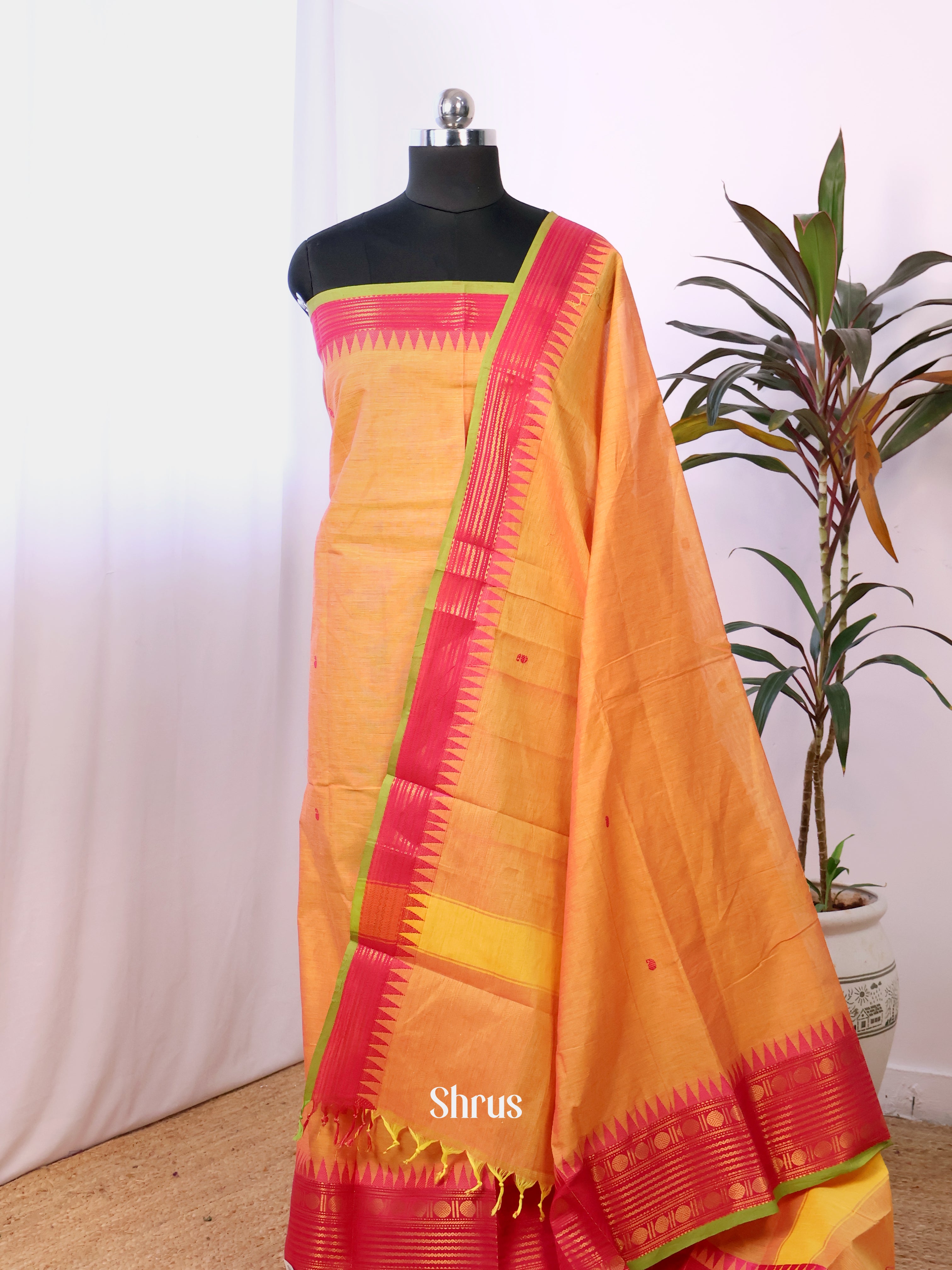 Orange & Pink- chettinad top & dupatta combo - Shop on Shrus.com