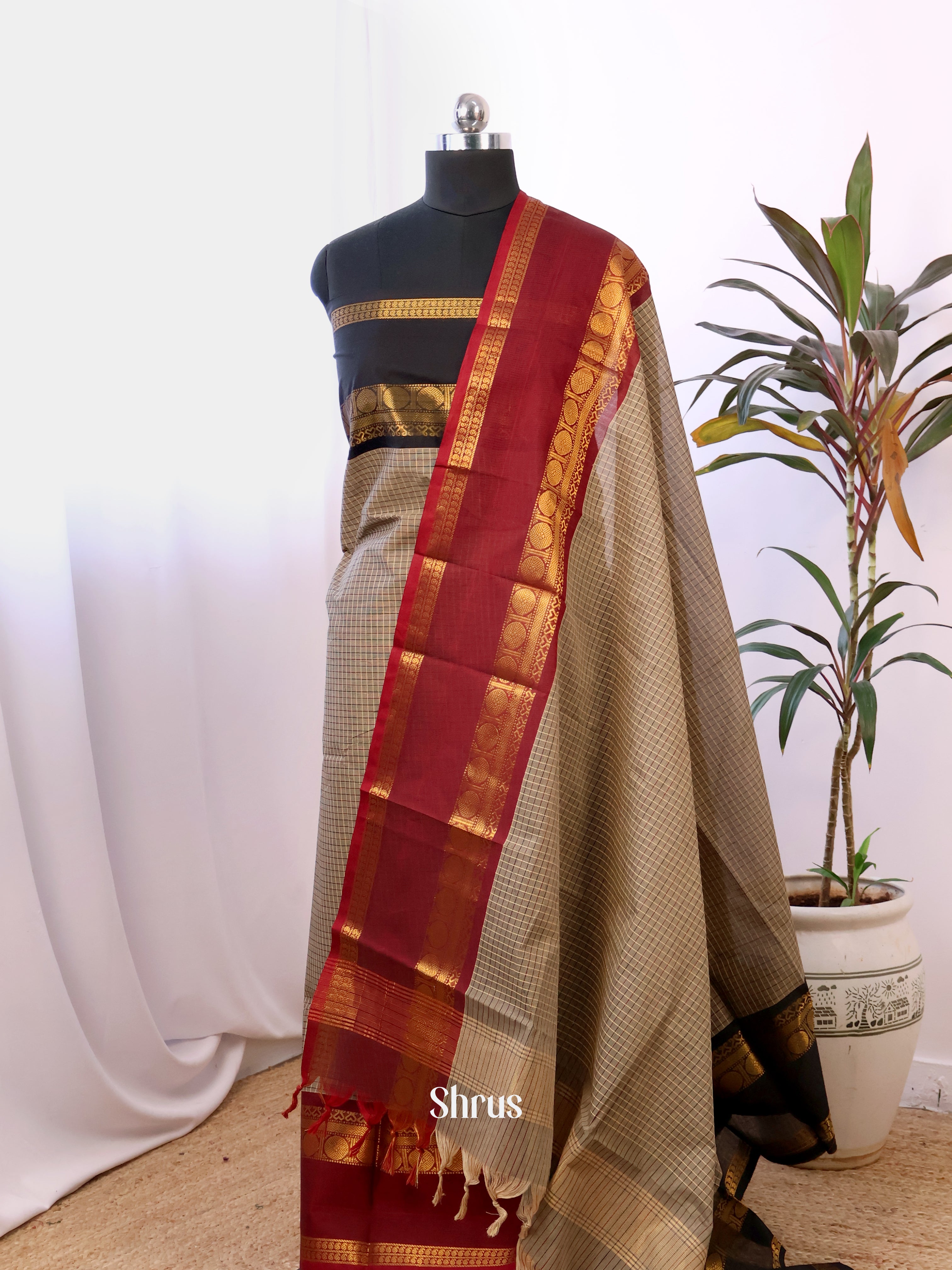 Grey & black - chettinad top & dupatta combo - Shop on Shrus.com