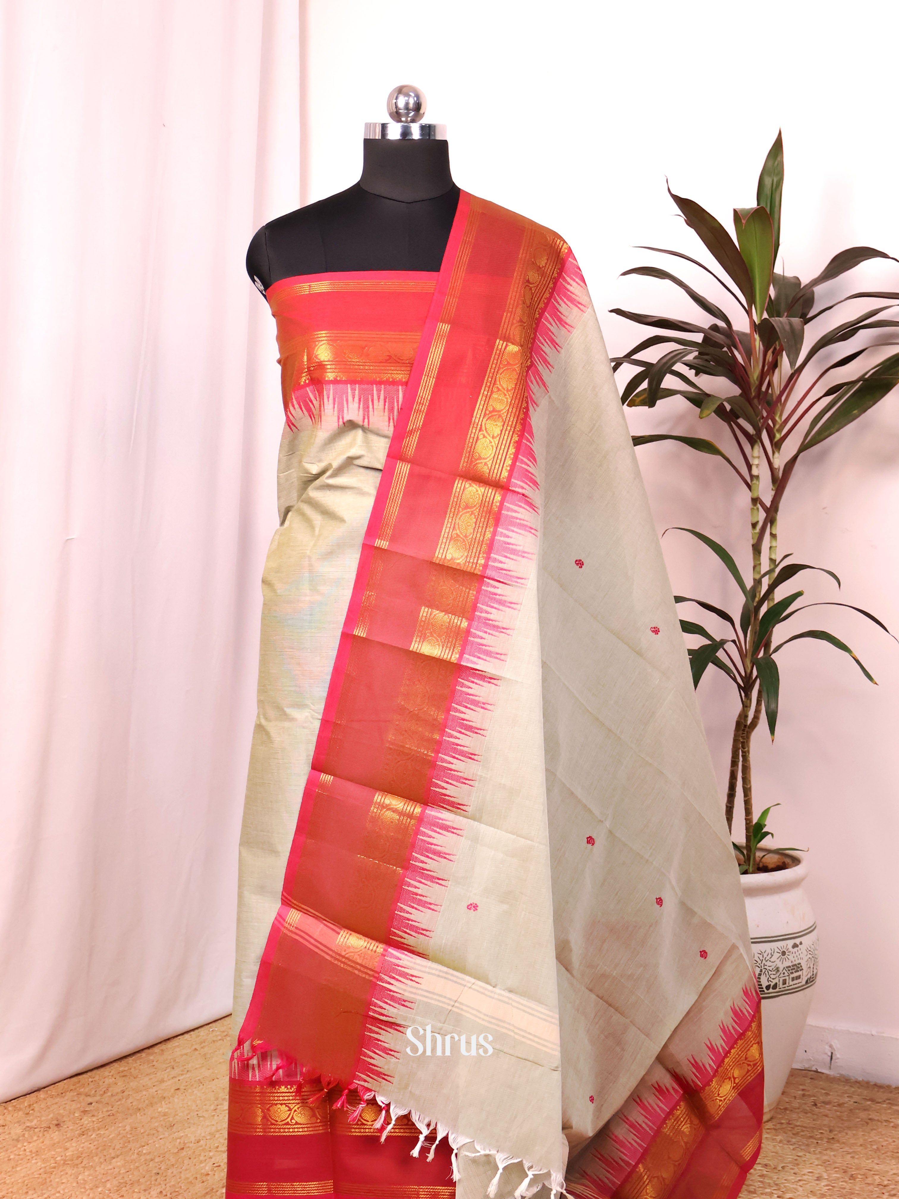 Grey & Orangish Pink - chettinad top & dupatta combo - Shop on Shrus.com