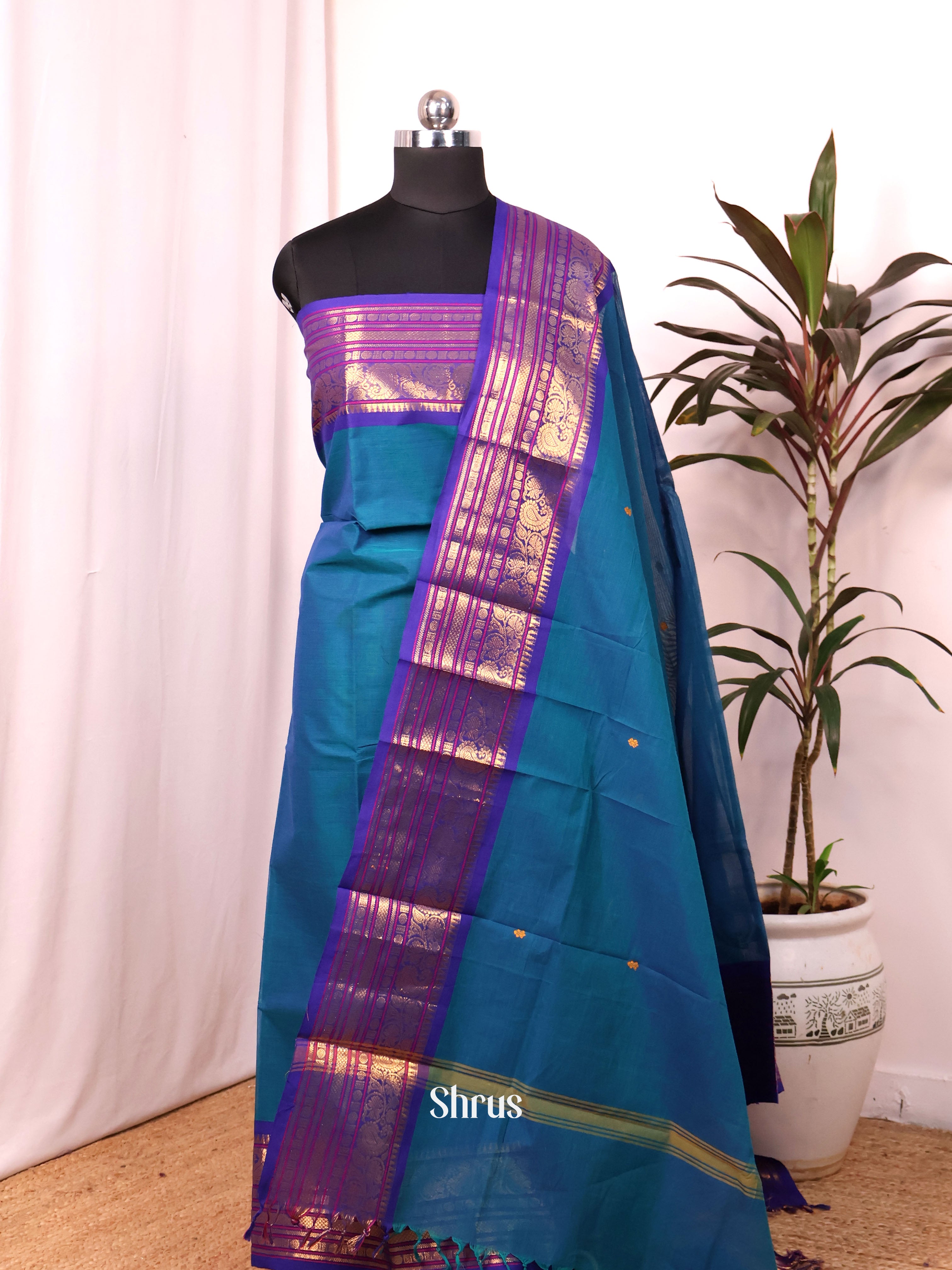 Blue & Purple - chettinad top & dupatta combo - Shop on Shrus.com