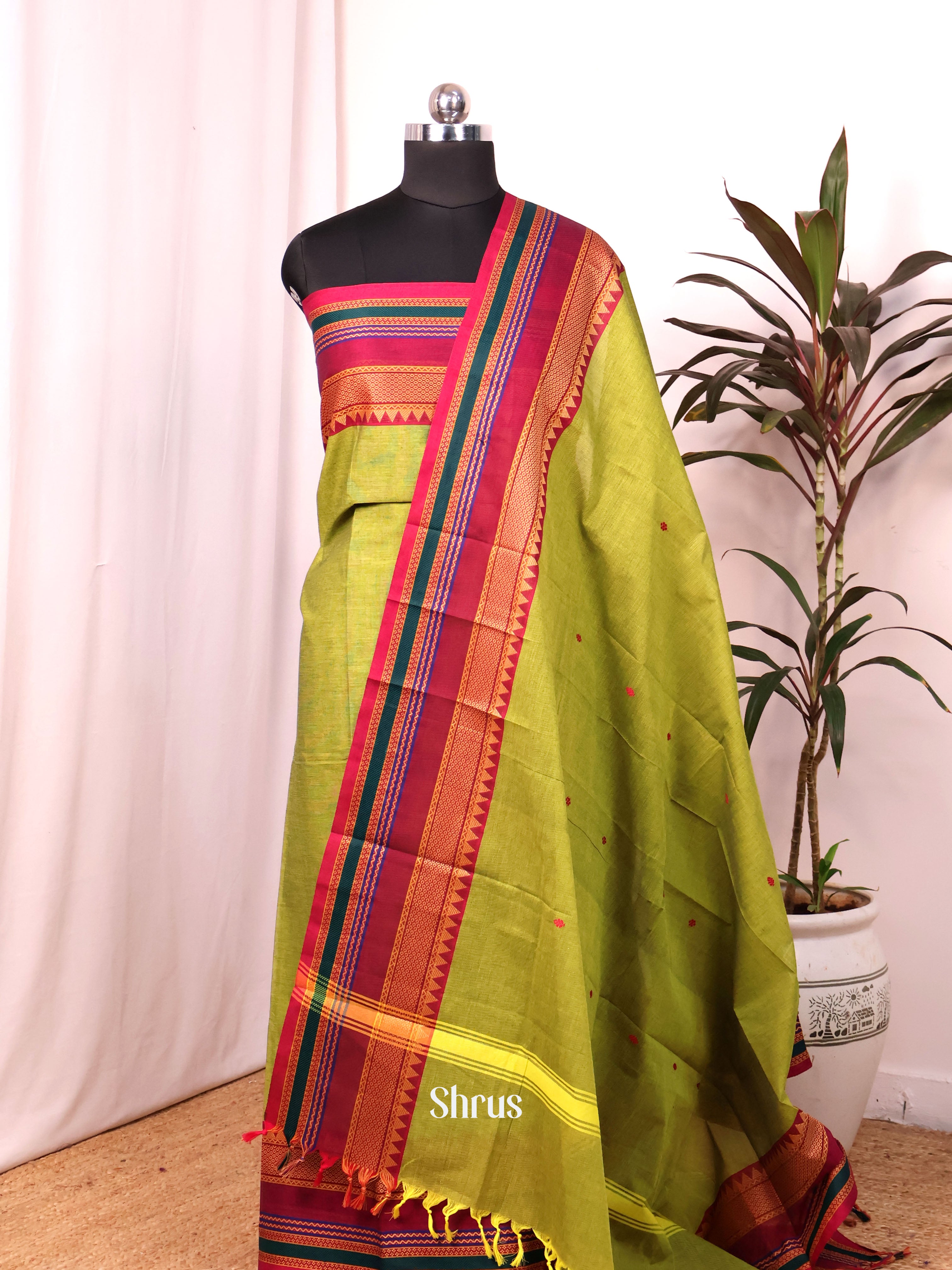 Green & Pink - chettinad top & dupatta combo - Shop on Shrus.com