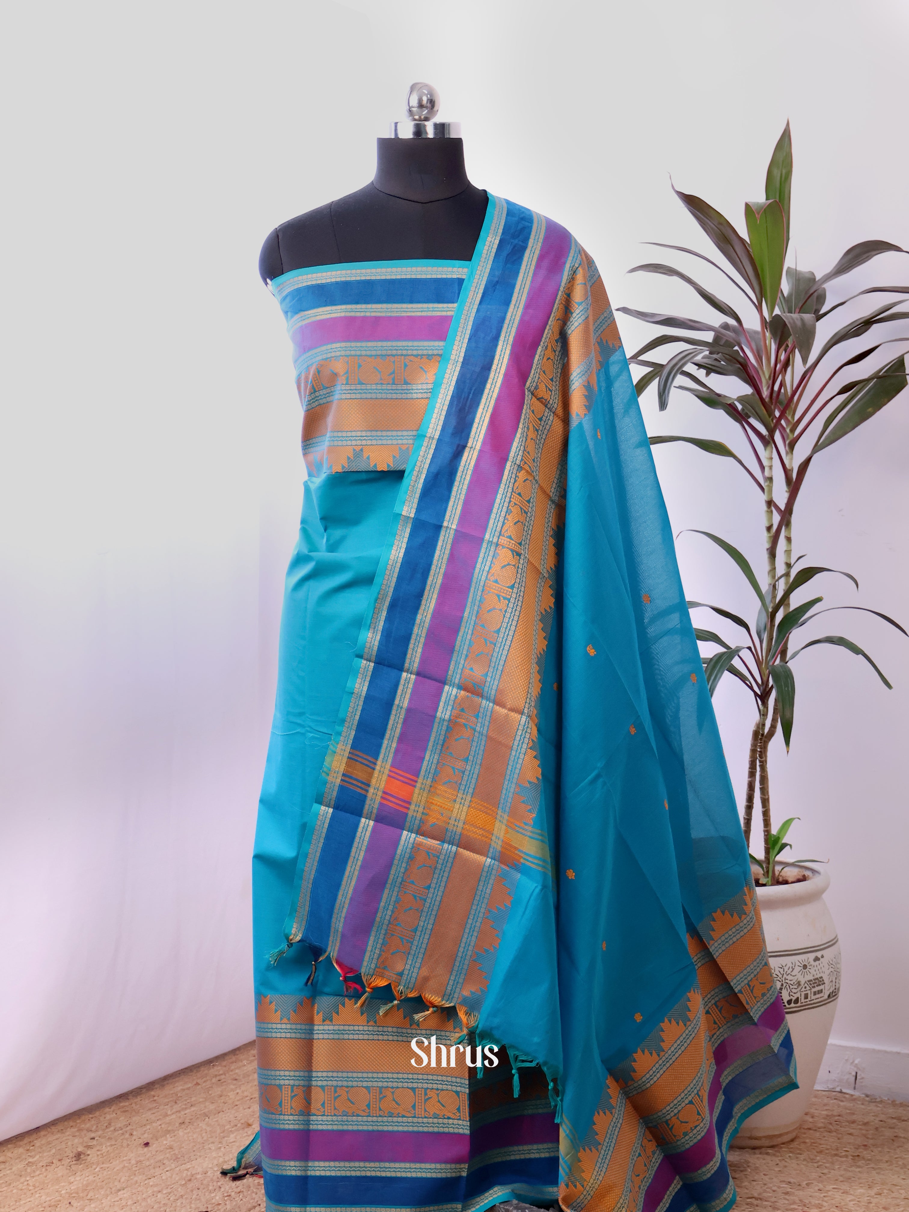 Blue- chettinad top & dupatta combo - Shop on Shrus.com