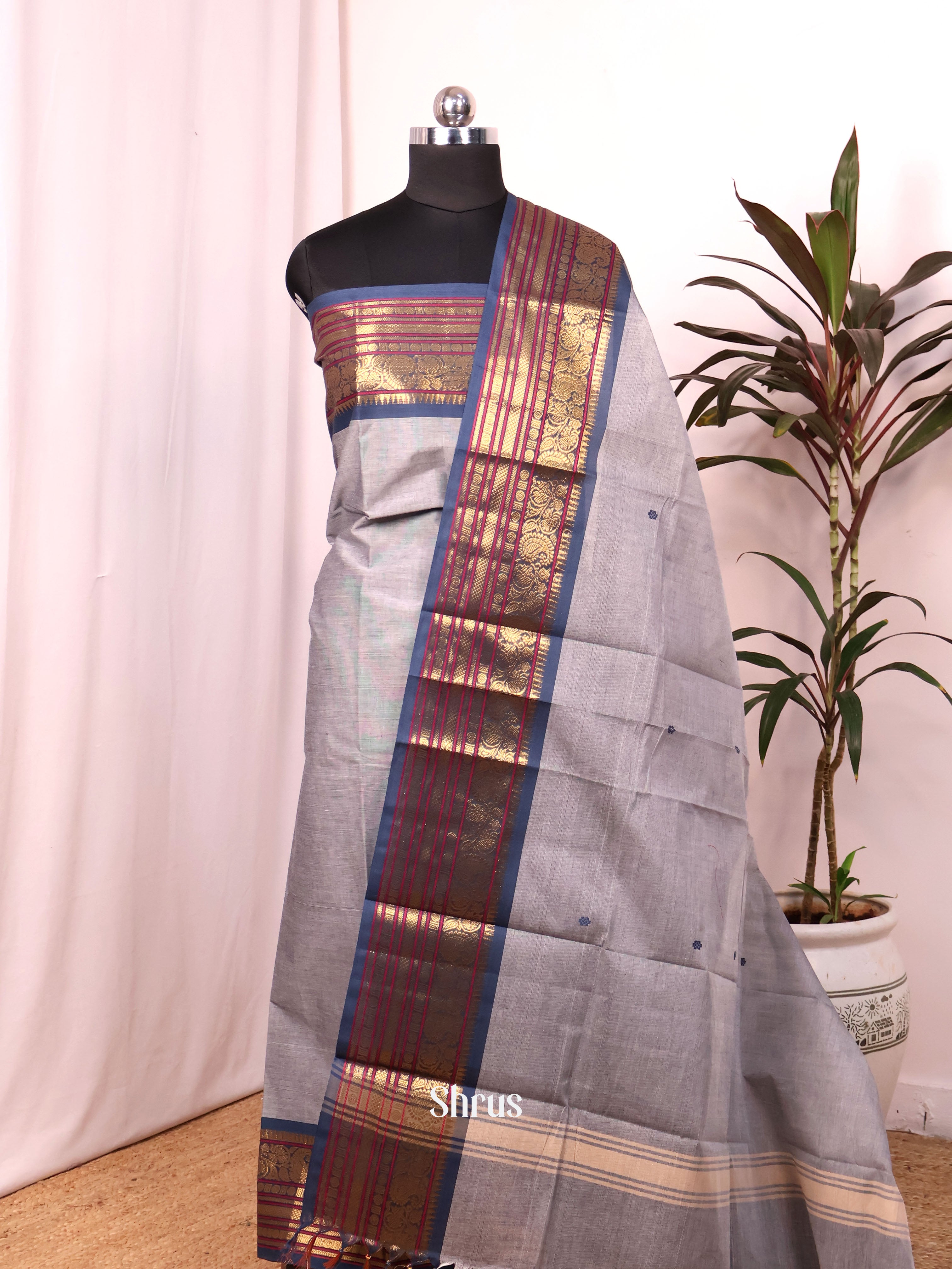 Grey - chettinad top & dupatta combo - Shop on Shrus.com