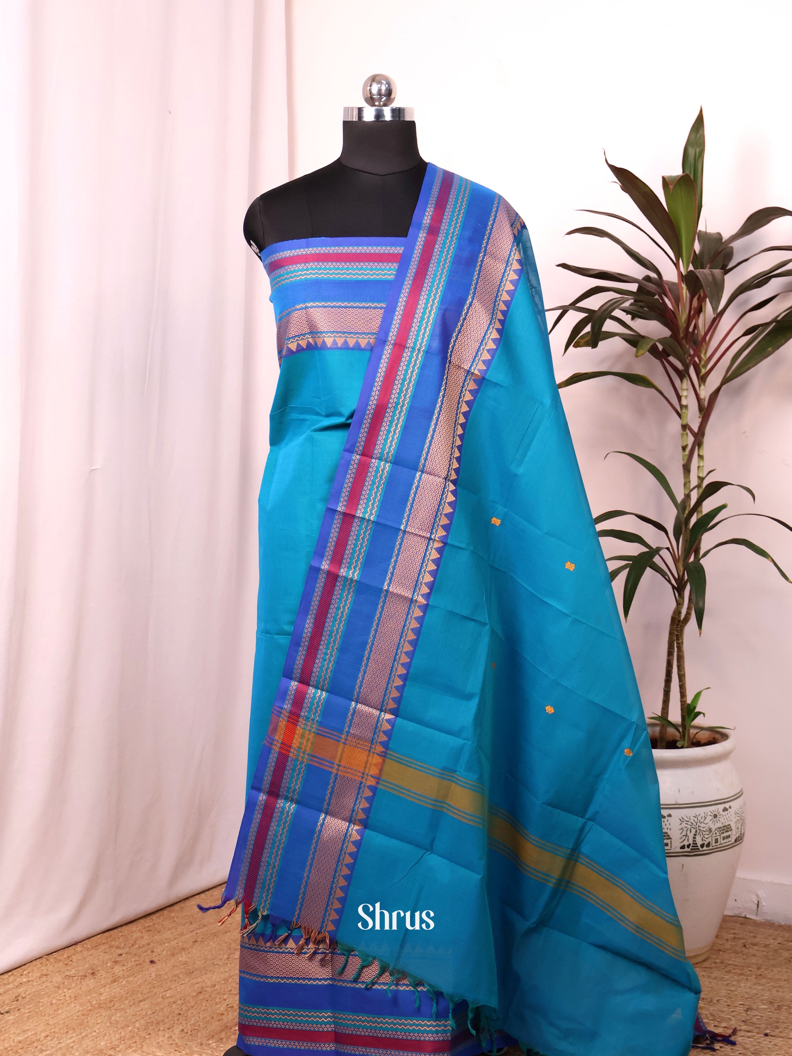 Blue - chettinad top & dupatta combo - Shop on Shrus.com