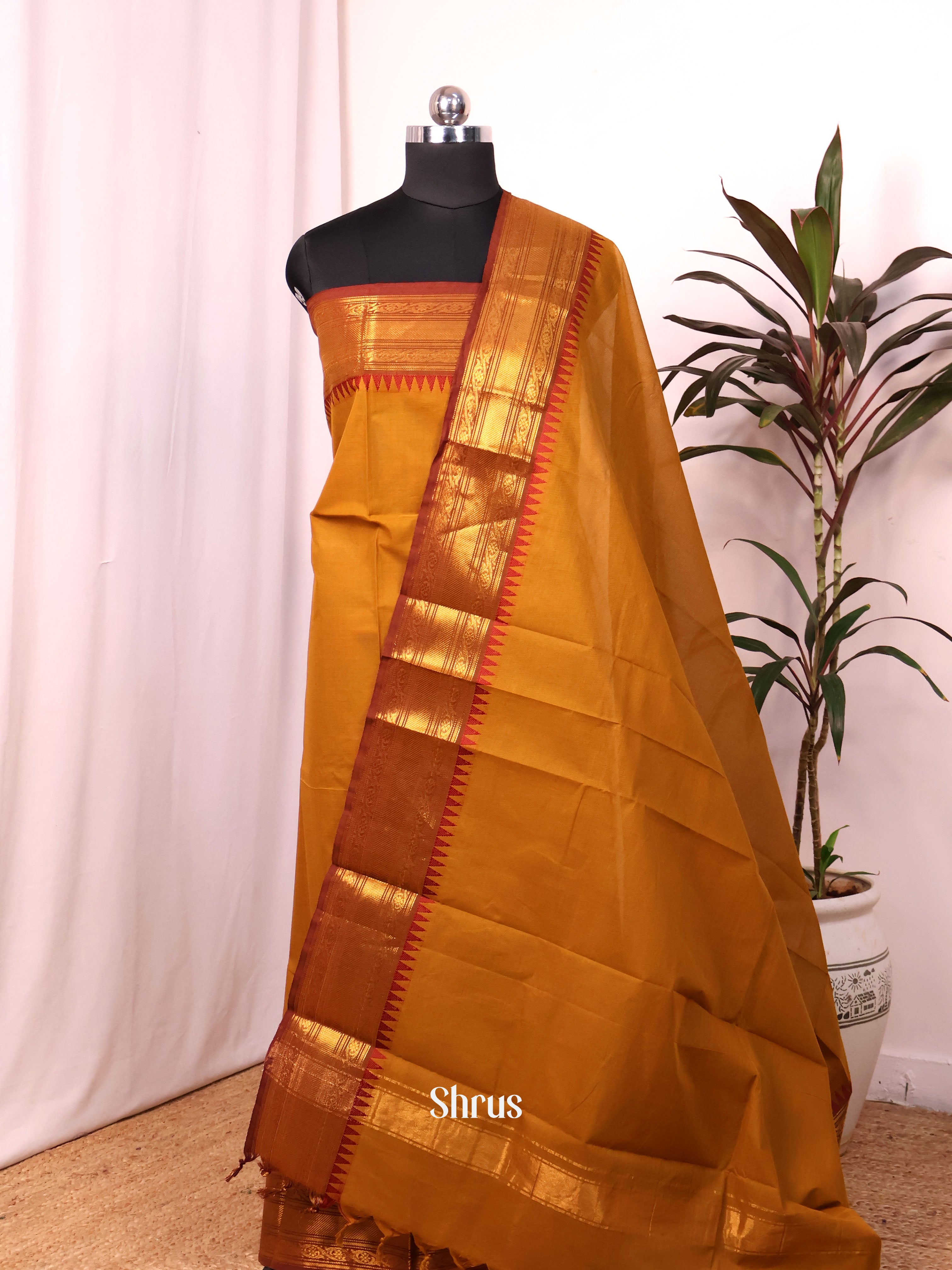 Mustardy Brown & Brown - chettinad top & dupatta combo - Shop on Shrus.com