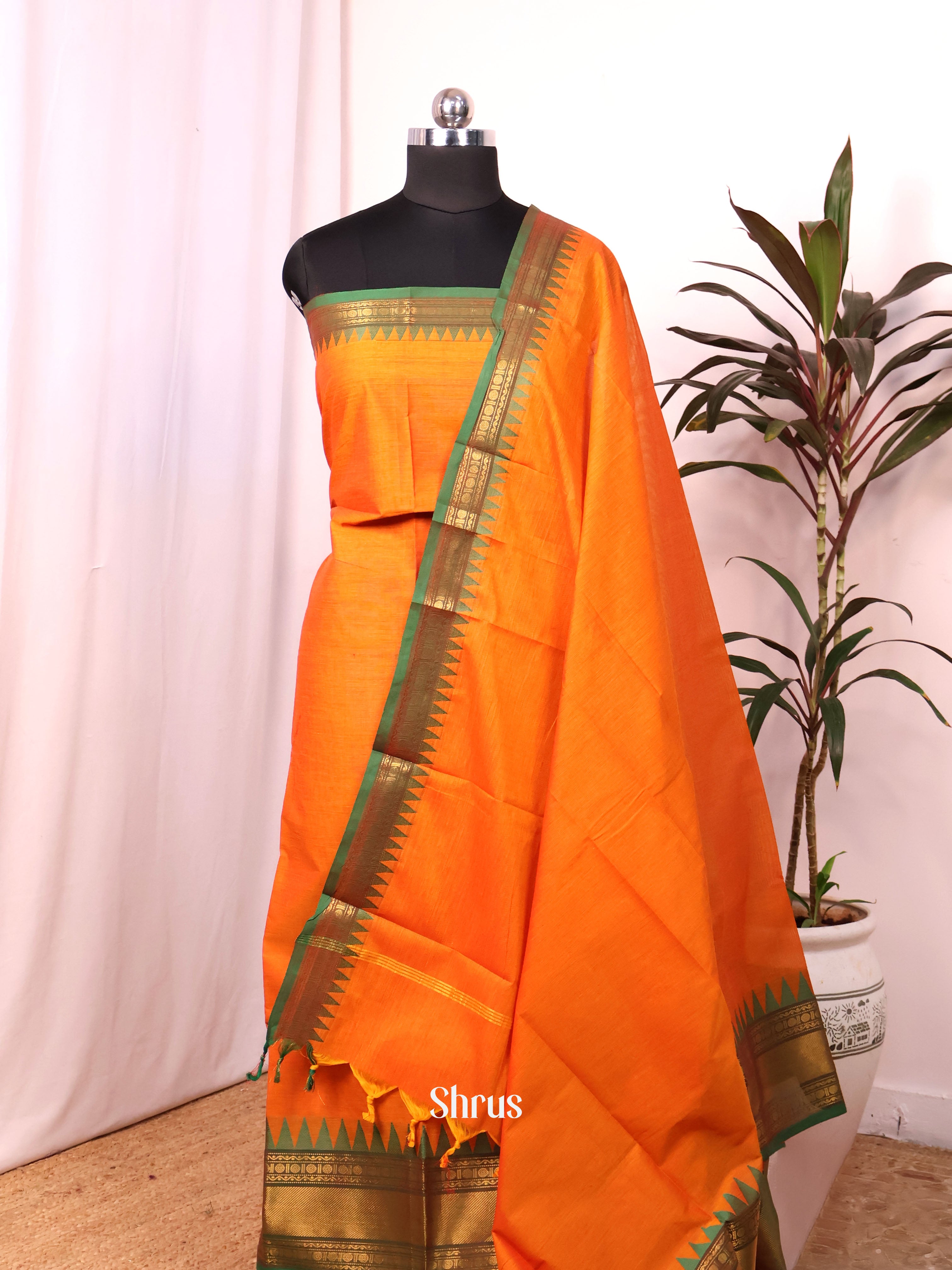 Orange & Green - chettinad top & dupatta combo - Shop on Shrus.com