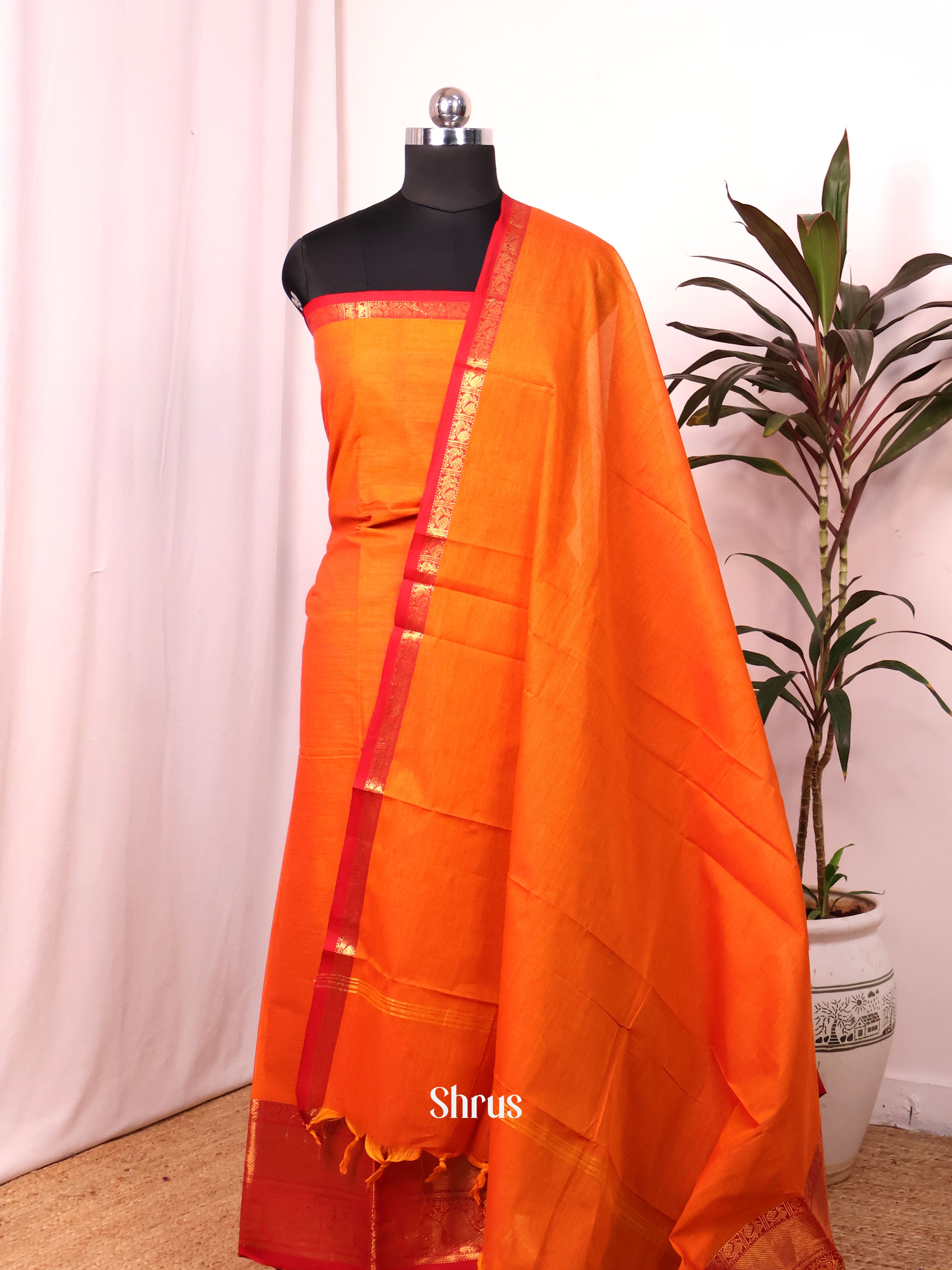 Orange & Red - chettinad top & dupatta combo - Shop on Shrus.com