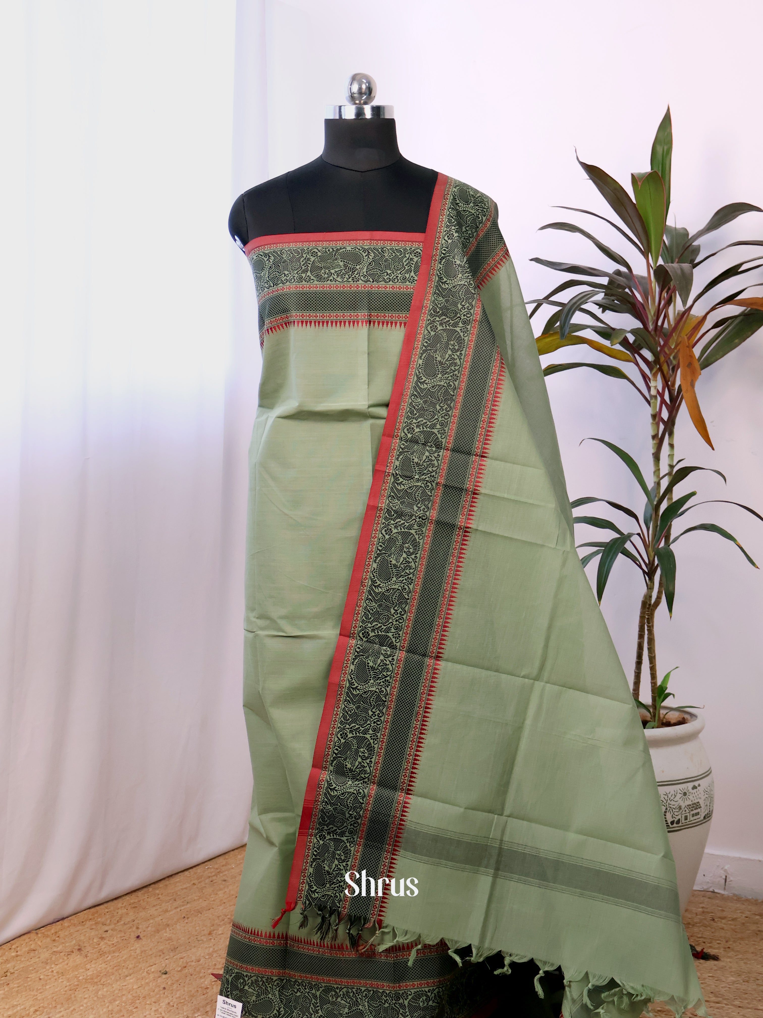 Green & Red - chettinad top & dupatta combo - Shop on Shrus.com