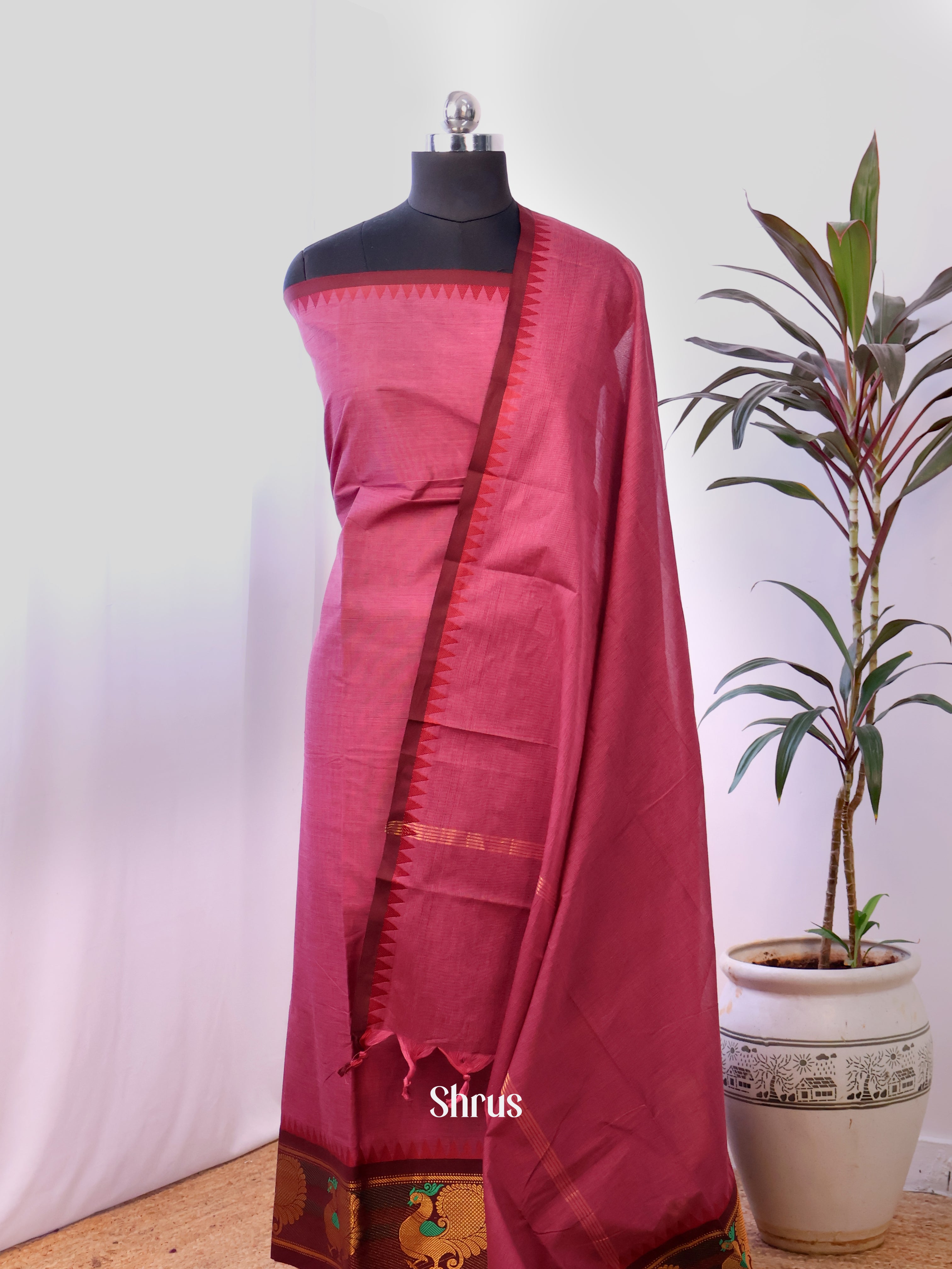Pink & Maroon - chettinad top & dupatta combo - Shop on Shrus.com