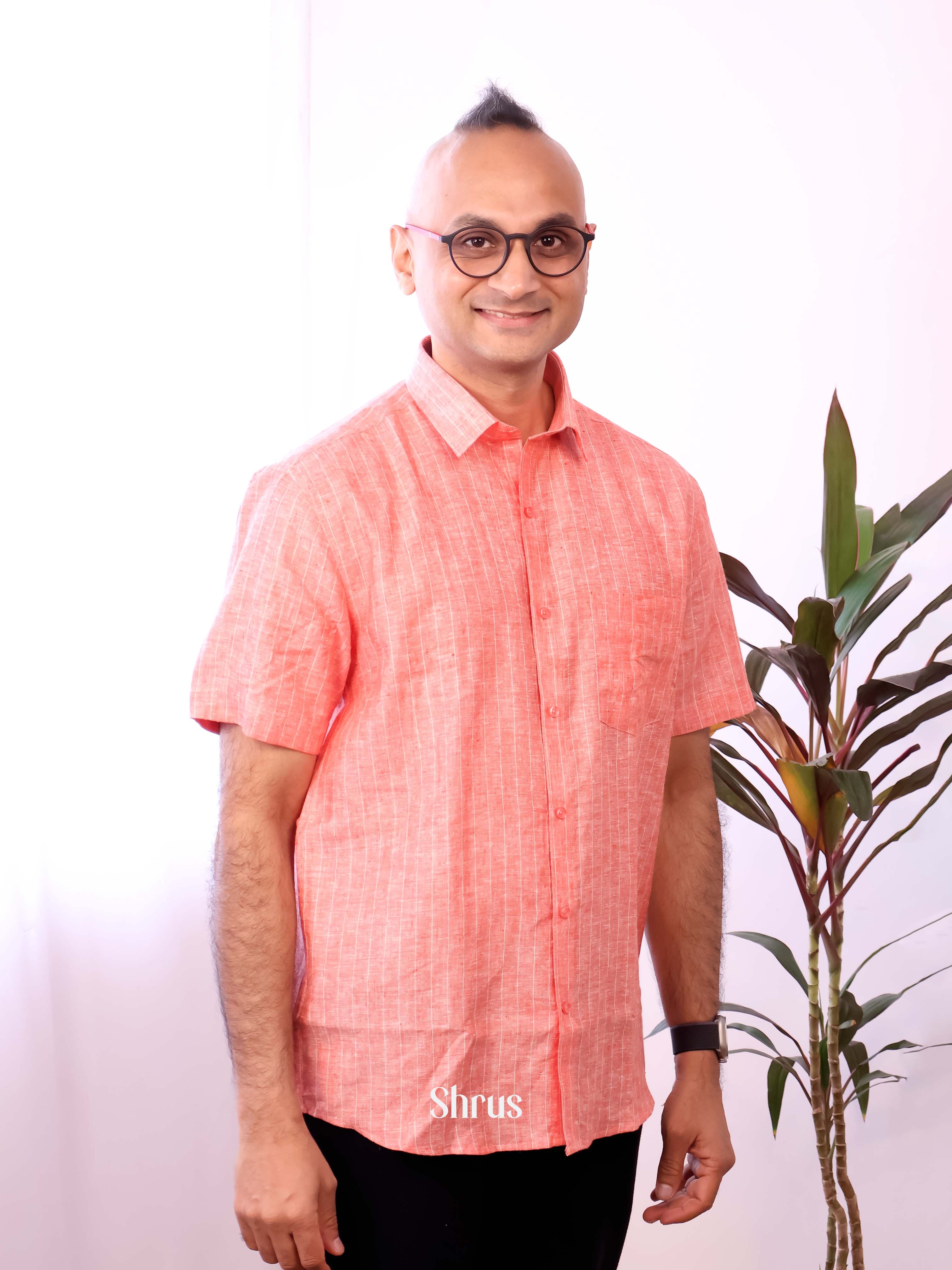Peachish Pink - Pure Linen Shirt - Shop on Shrus.com