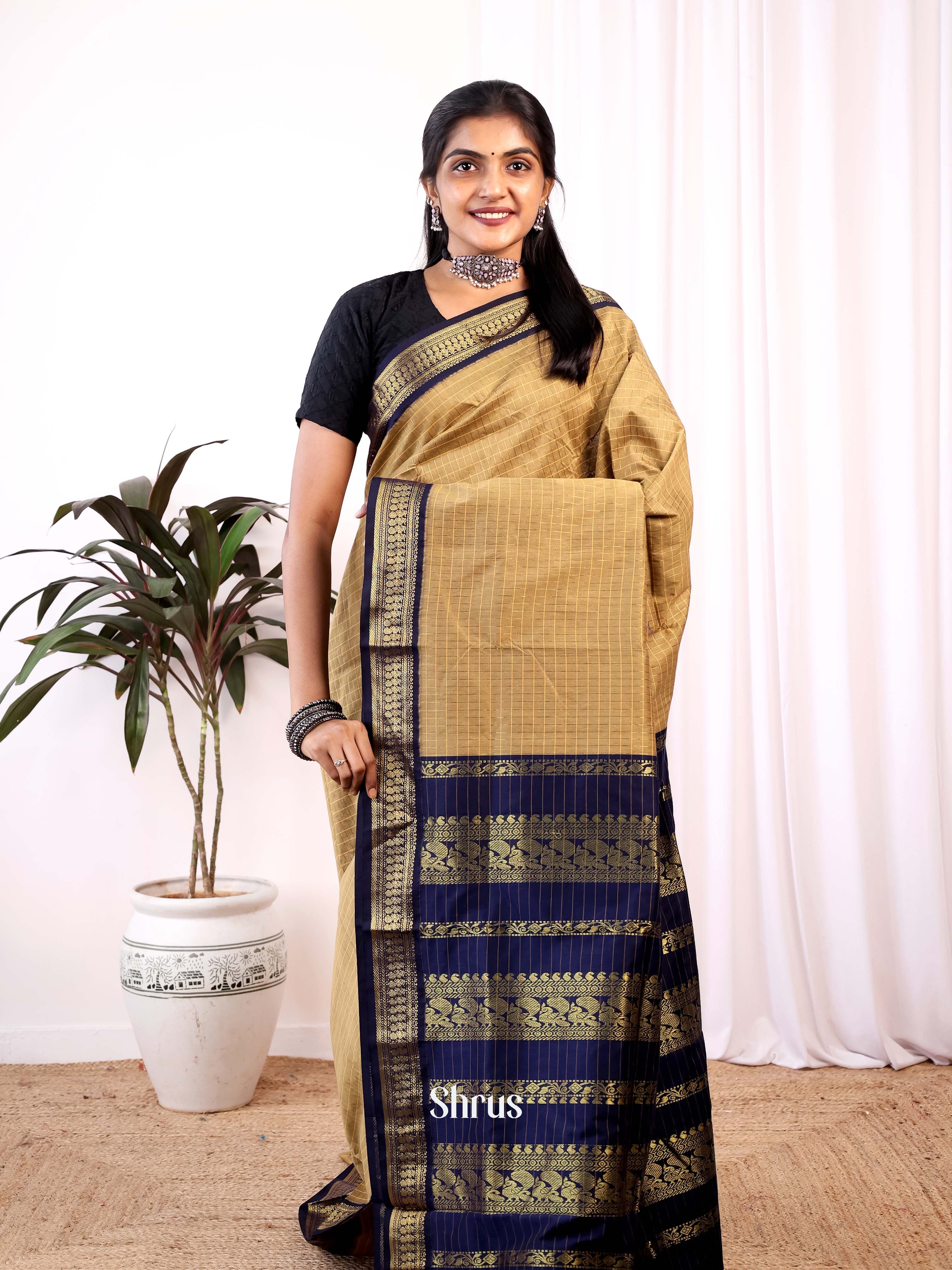 Brown & Blue - Kalyani Cotton Saree - Shop on Shrus.com