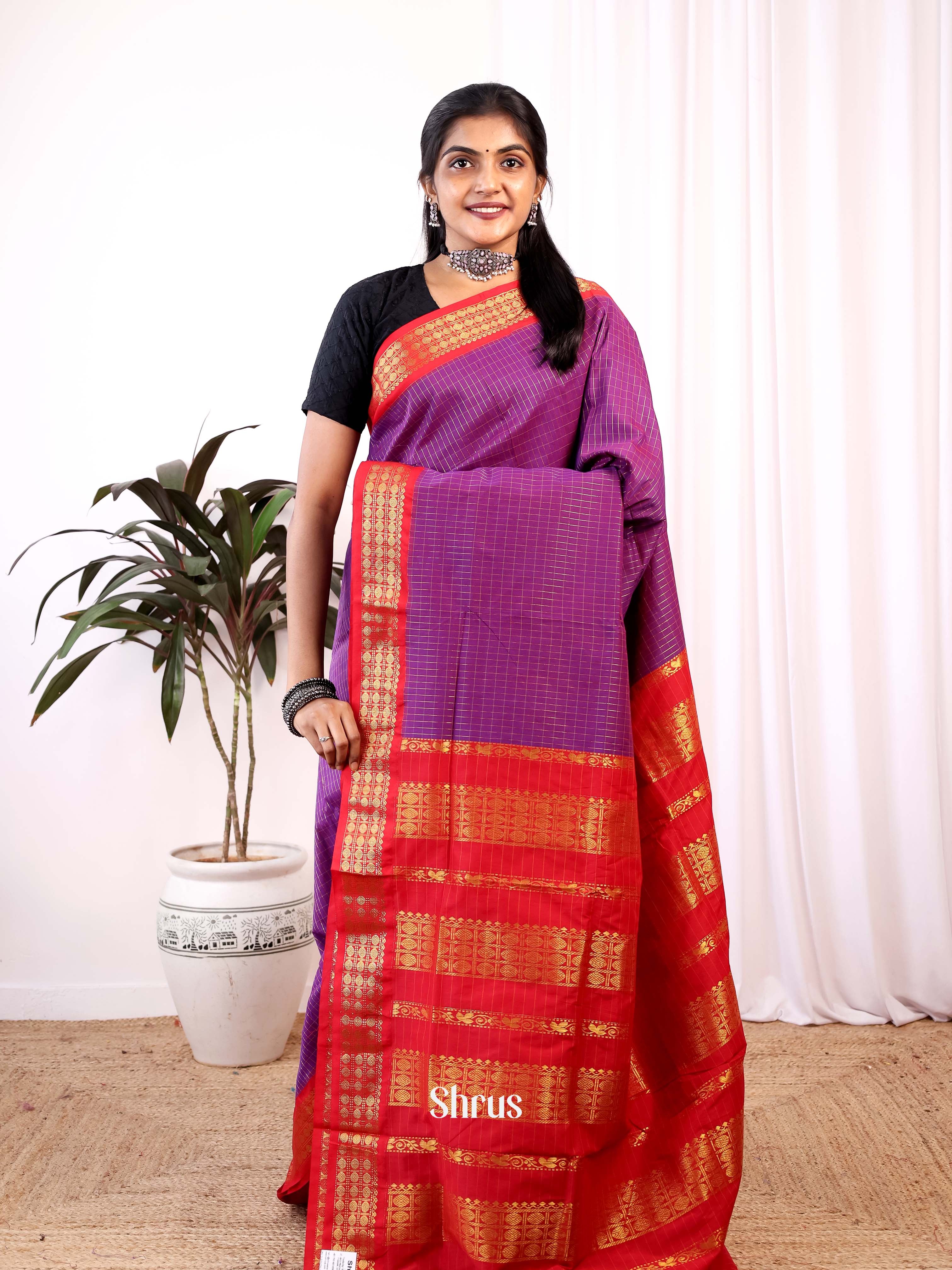 Purple & Red - Kalyani Cotton Saree - Shop on Shrus.com