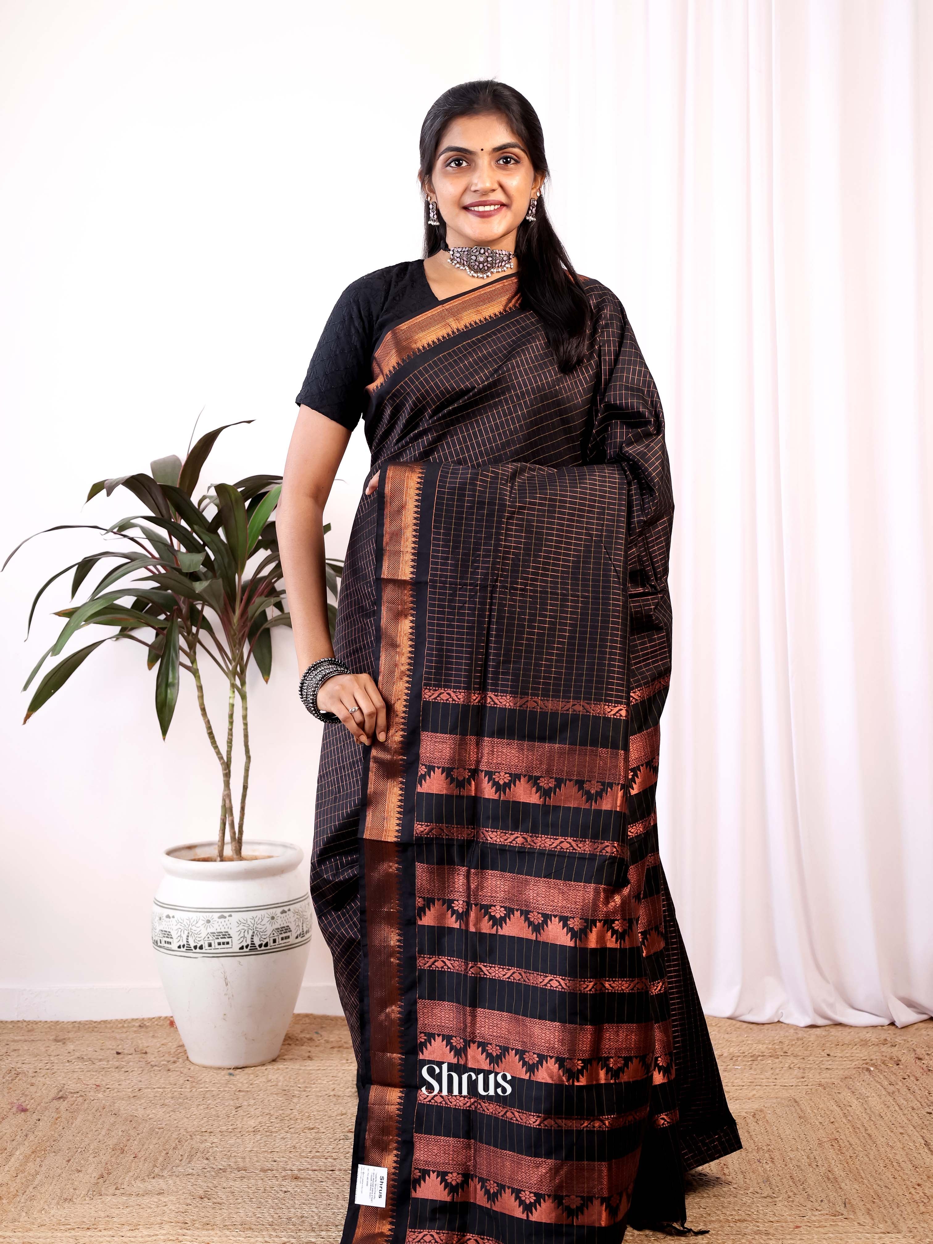 Black- Kalyani Cotton Saree - Shop on Shrus.com