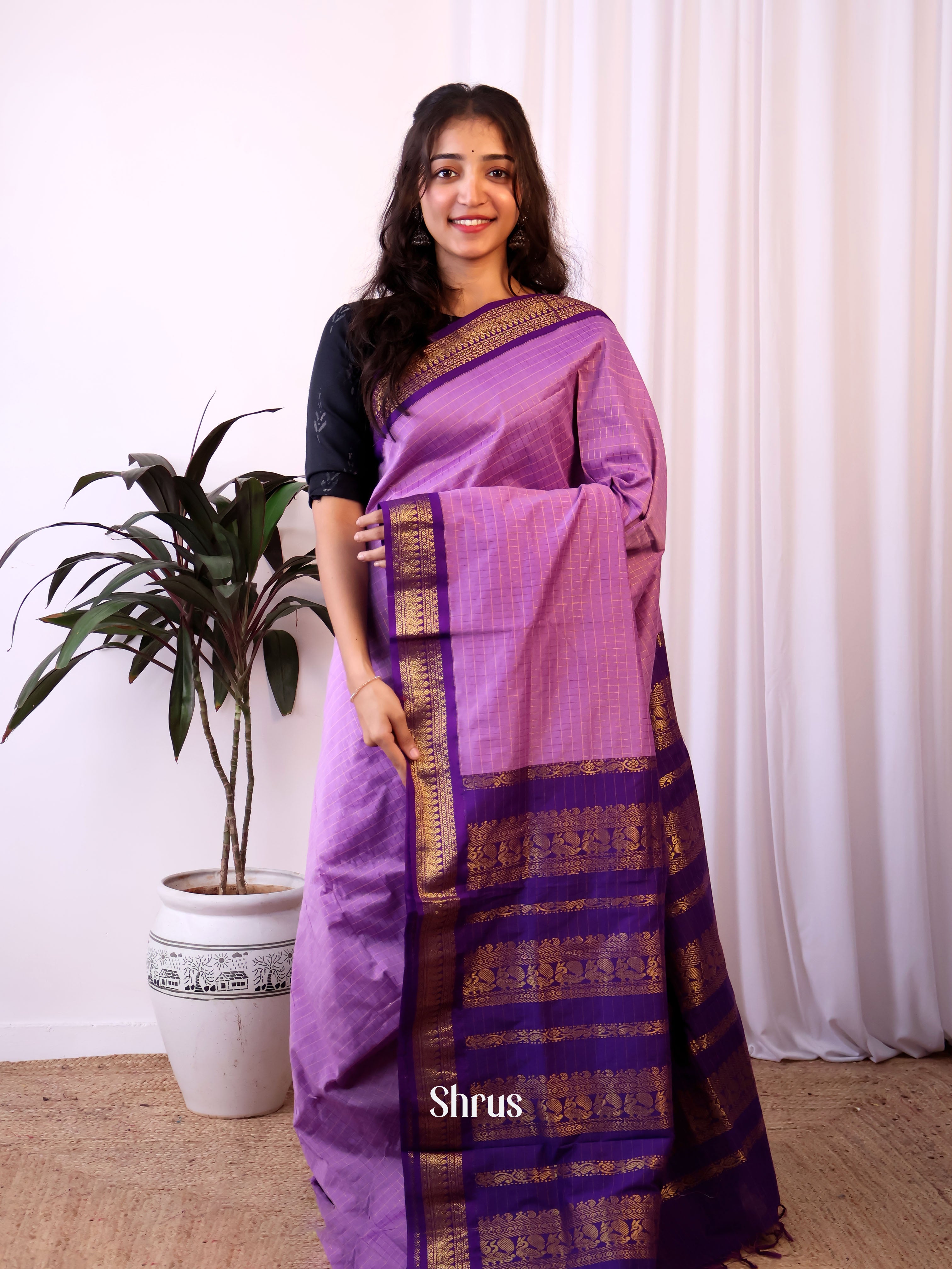 Lavender & Purple- Kalyani Cotton Saree - Shop on Shrus.com