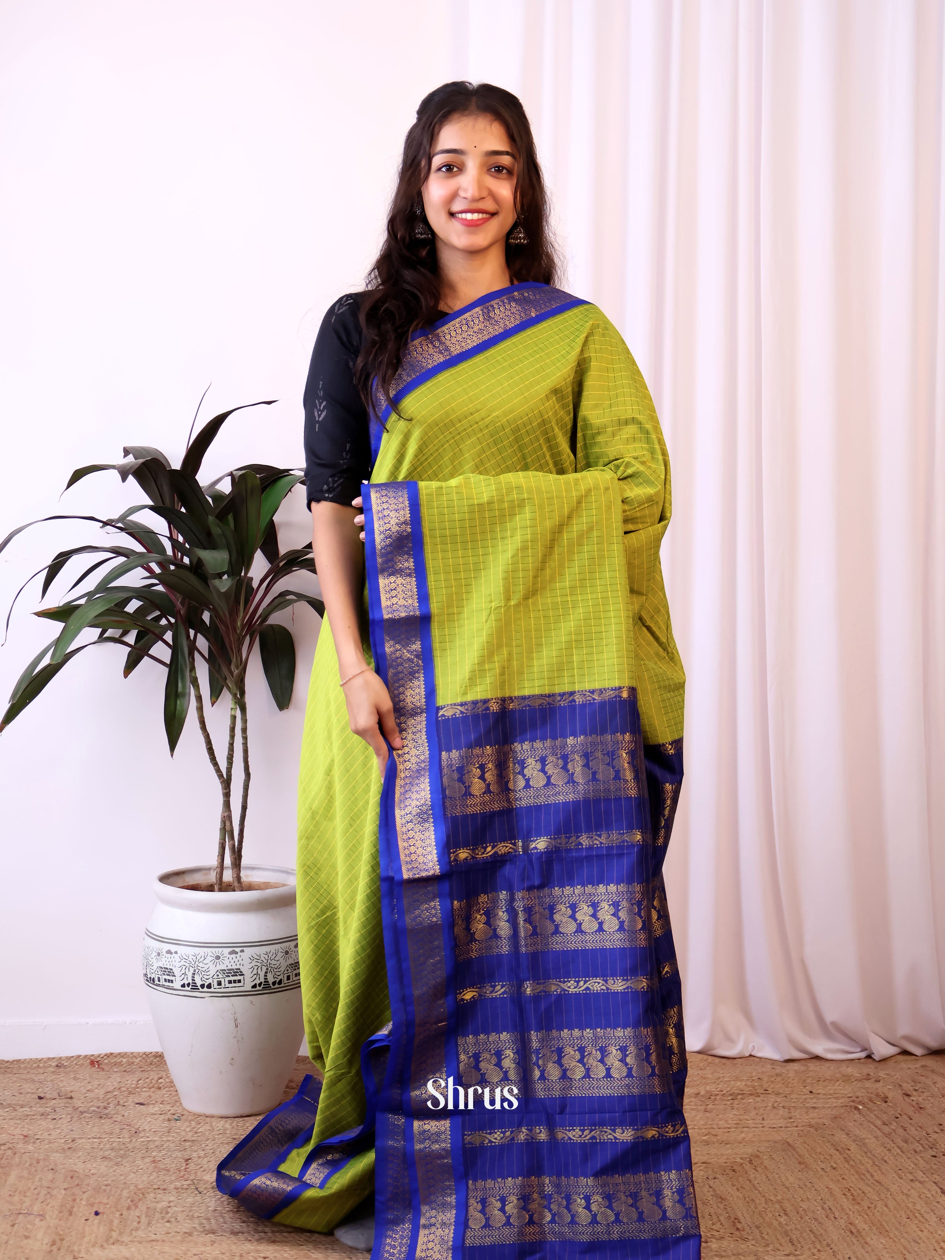 Green & Blue- Kalyani Cotton Saree - Shop on Shrus.com