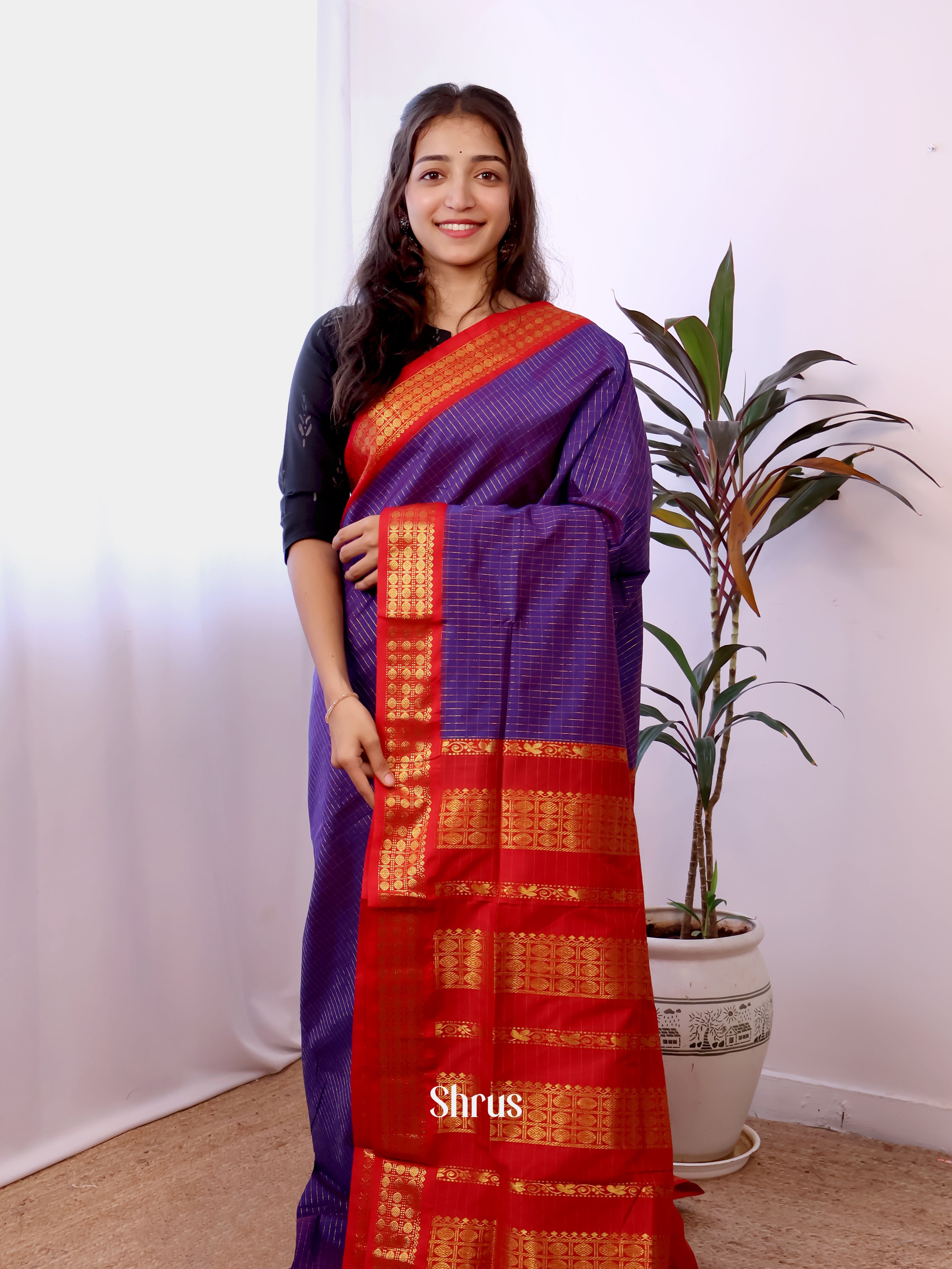 Violet & Red - Kalyani Cotton Saree - Shop on Shrus.com