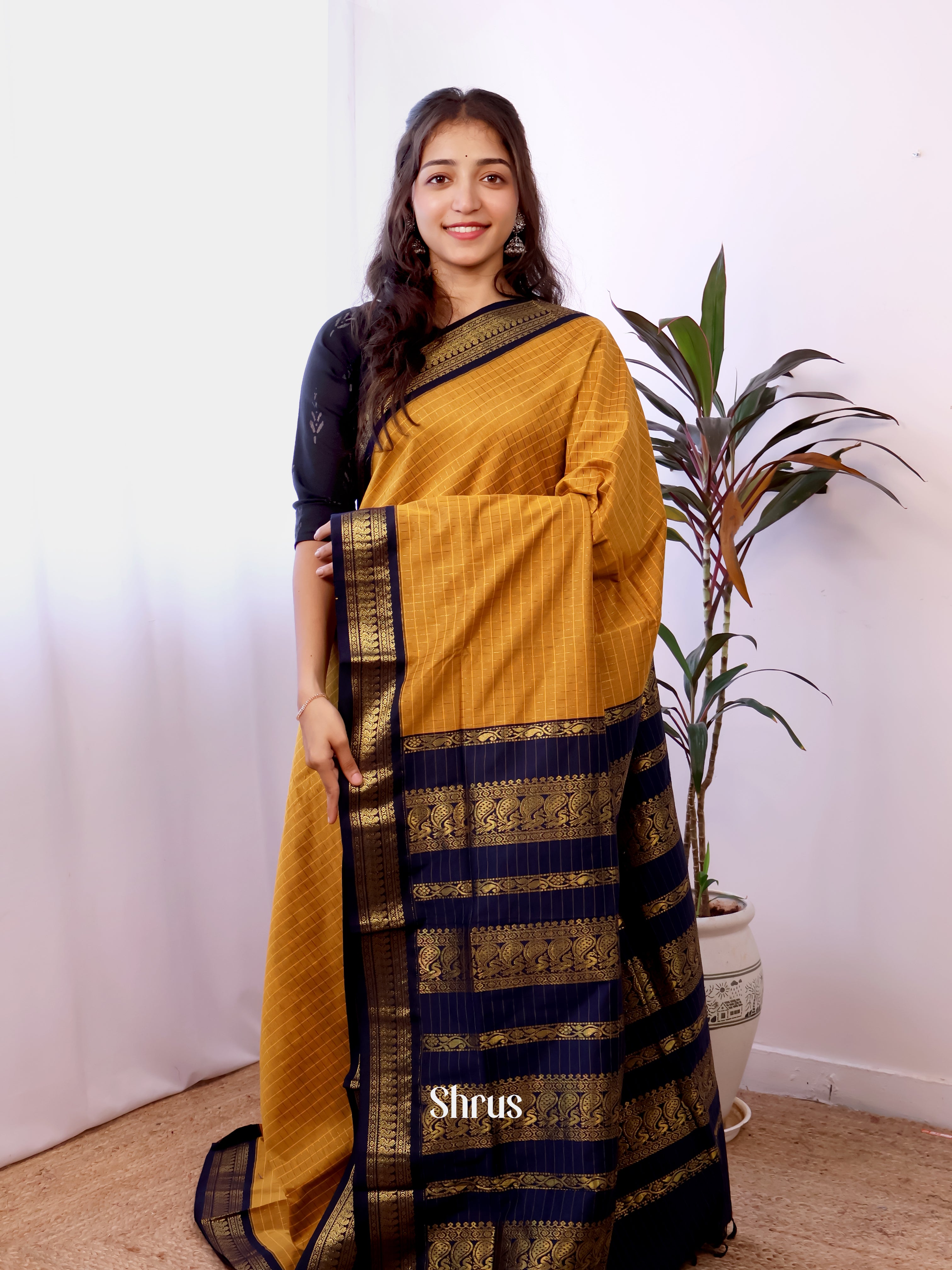 Mustard & Blue - Kalyani Cotton Saree - Shop on Shrus.com