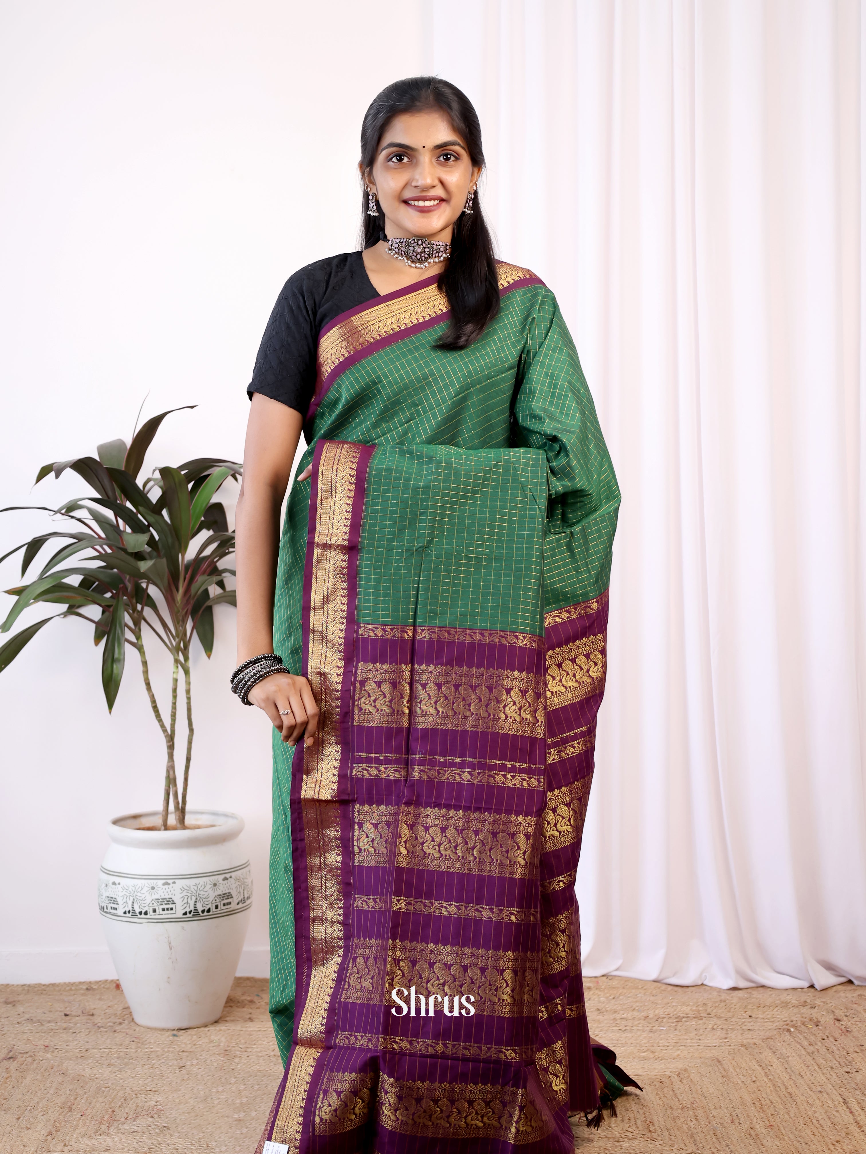 Green & Violet - Kalyani Cotton Saree - Shop on Shrus.com