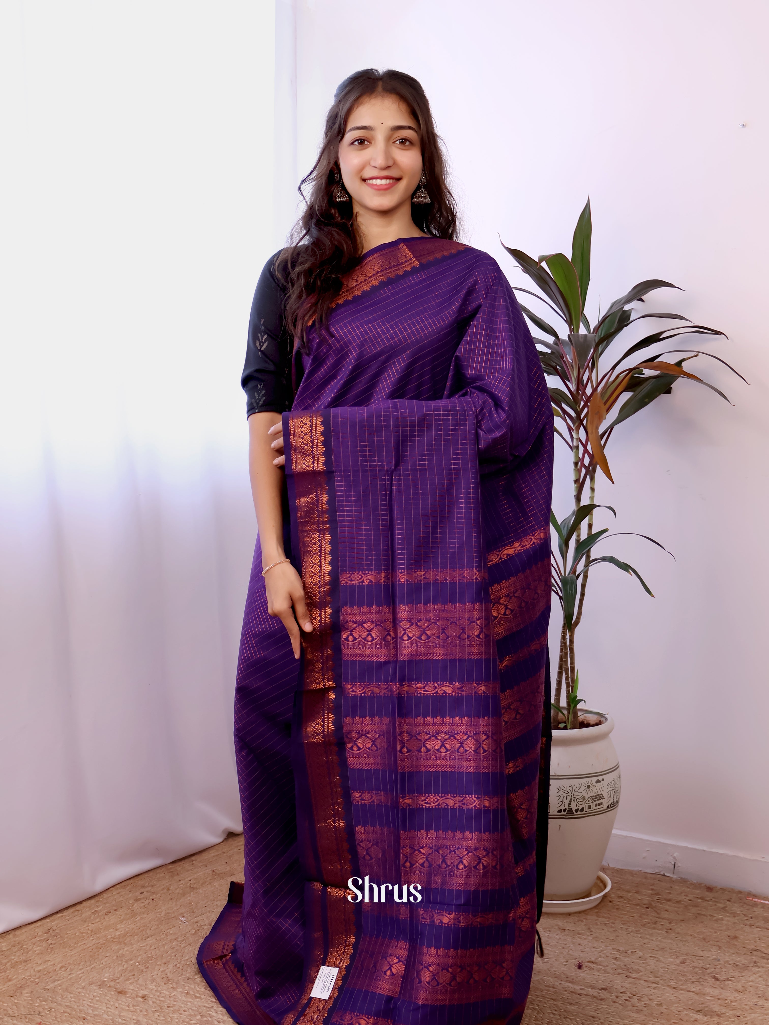 Violet- Kalyani Cotton Saree - Shop on Shrus.com