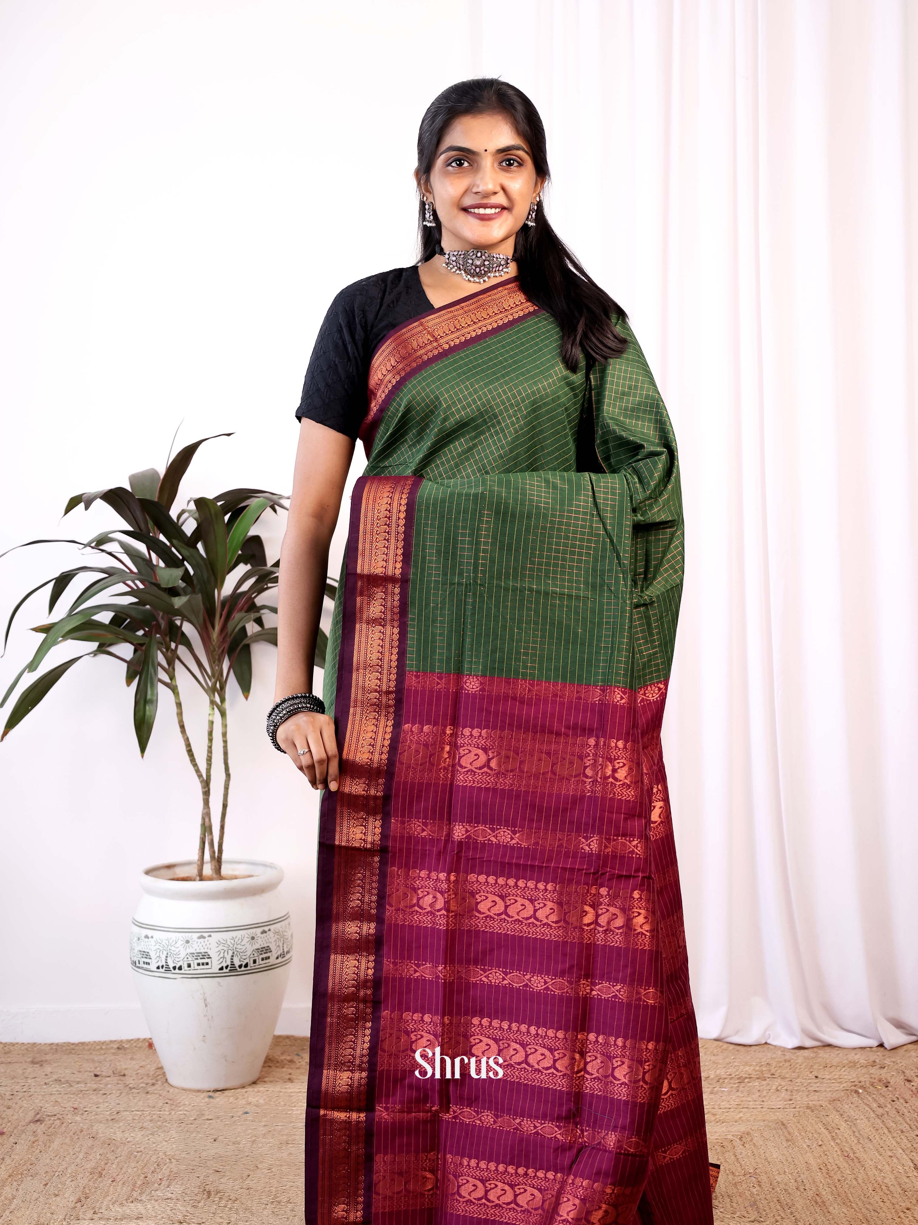 Green & Purple - Kalyani Cotton Saree - Shop on Shrus.com