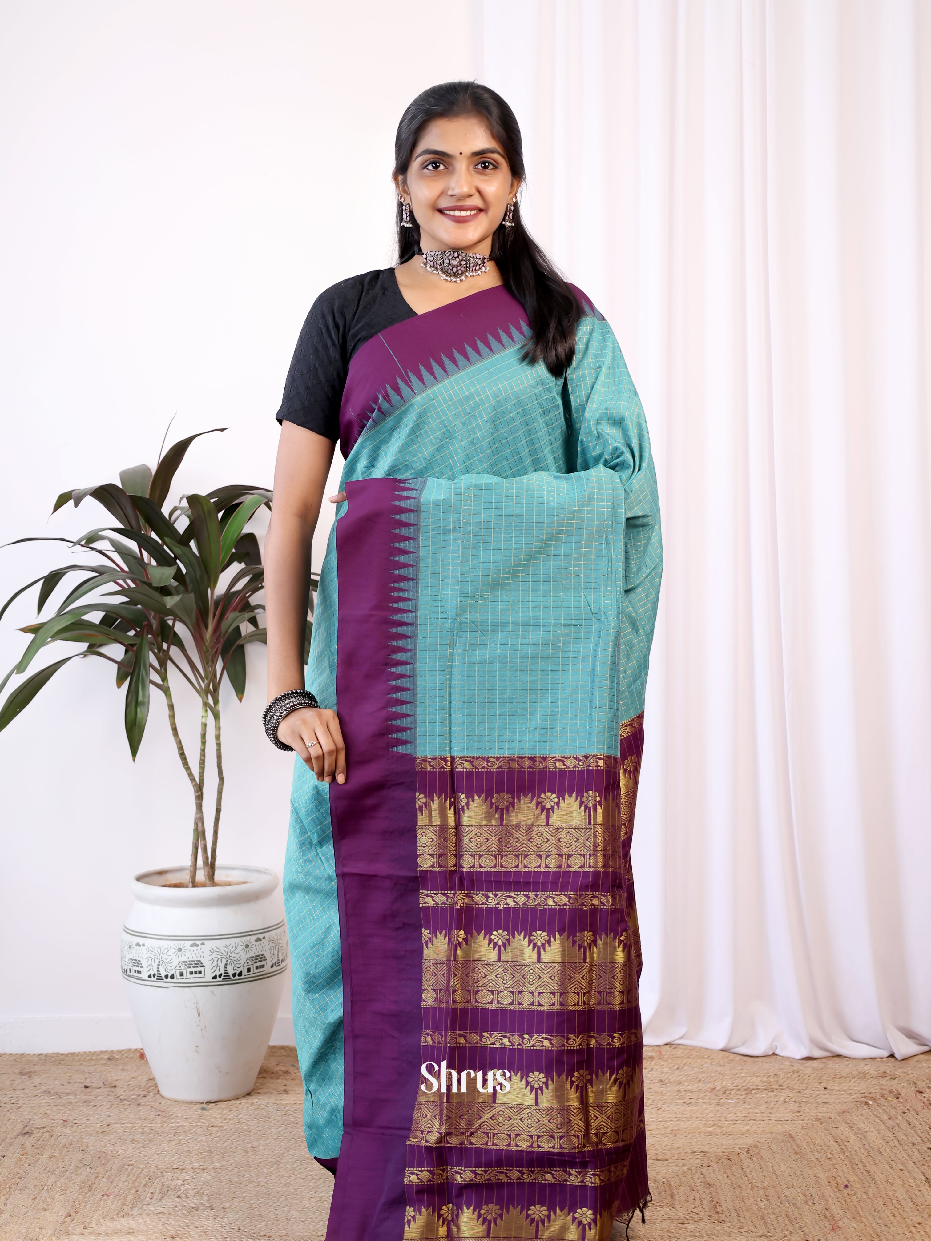 Blue & Violet - Kalyani Cotton Saree - Shop on Shrus.com