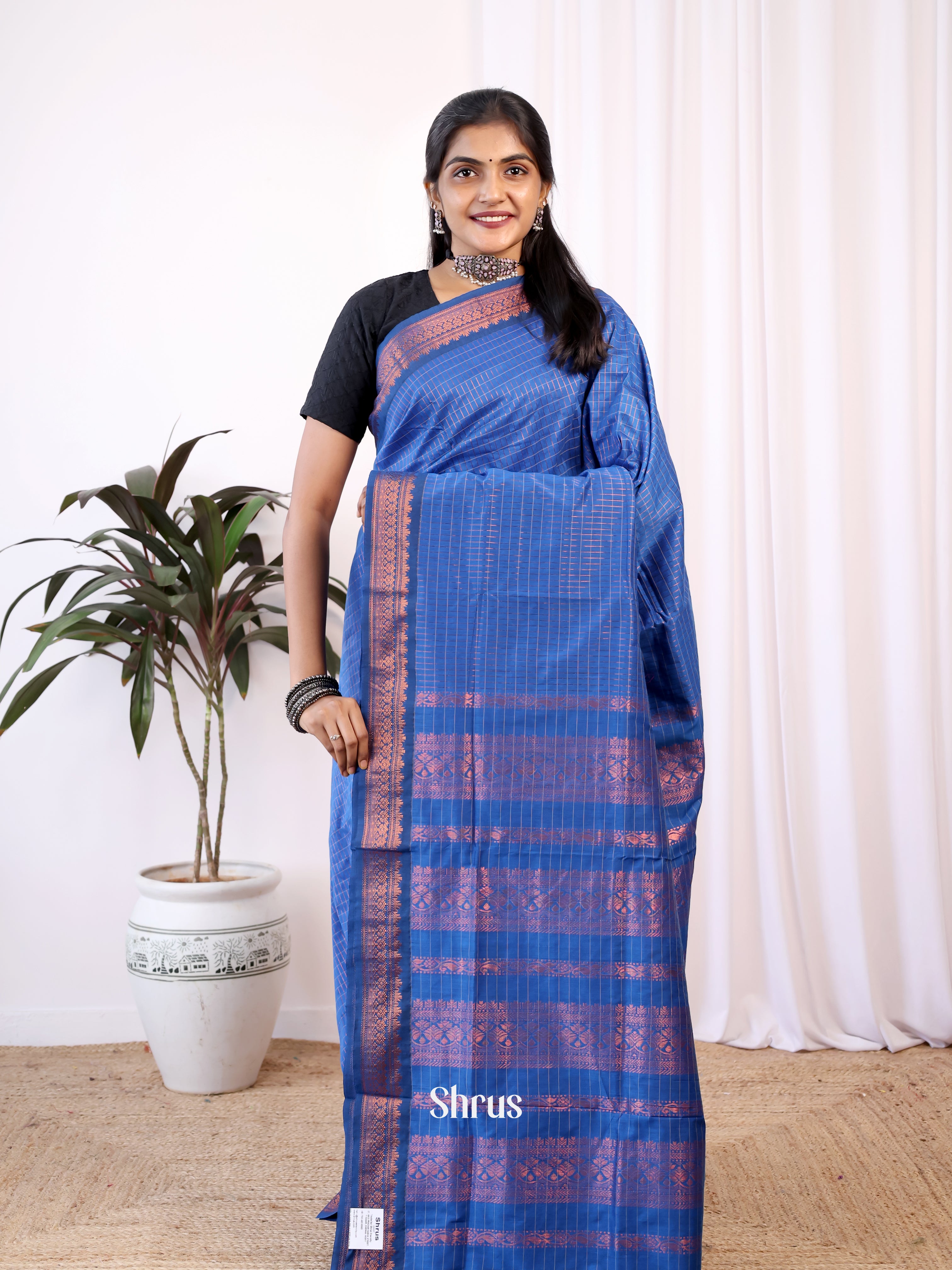 Blue - Kalyani Cotton Saree - Shop on Shrus.com