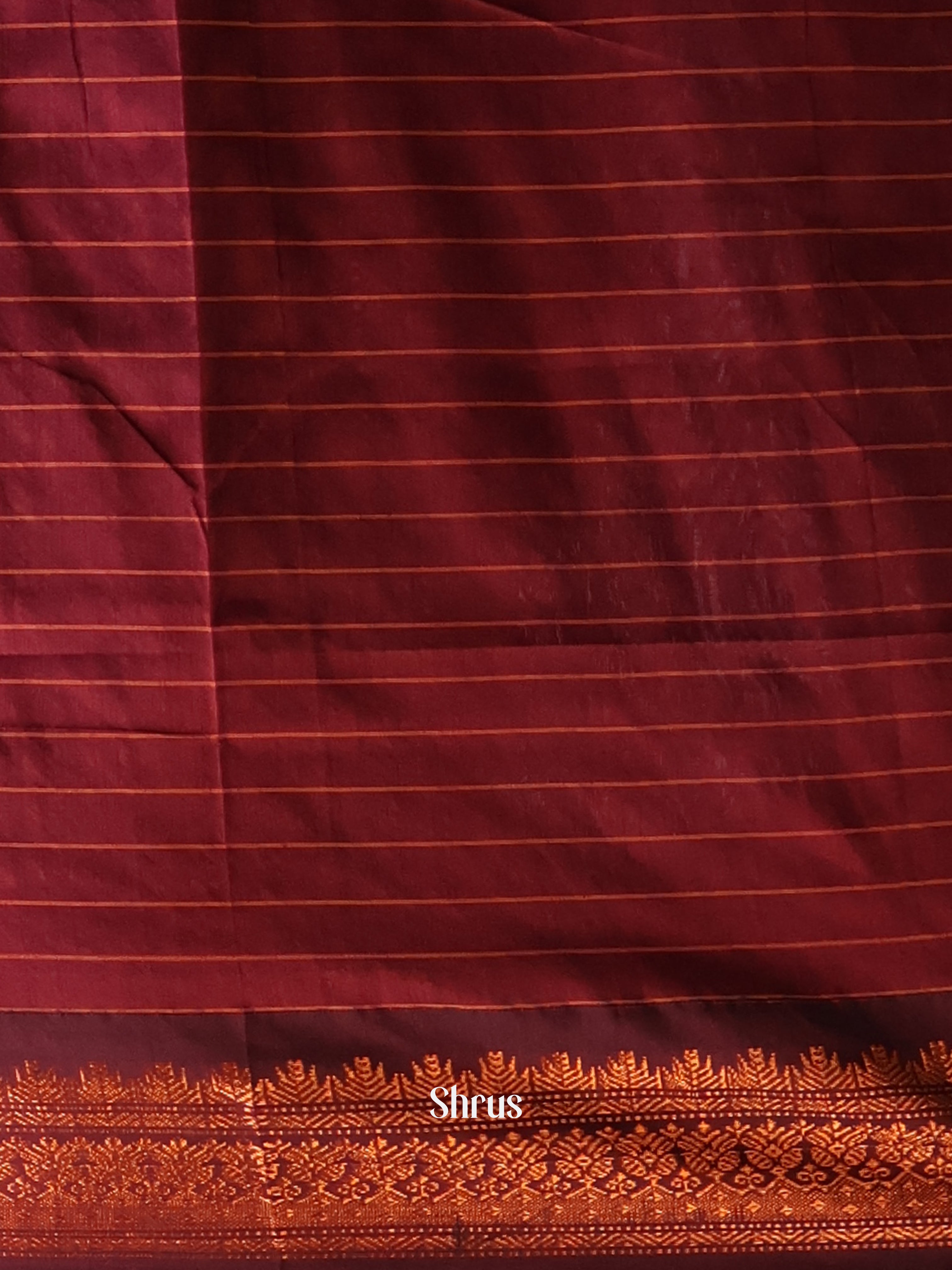 Classy Maroon Kalyani Cotton Saree with Zari Checks, Zari Border & Rich Zari Pallu - Shop on Shrus.com
