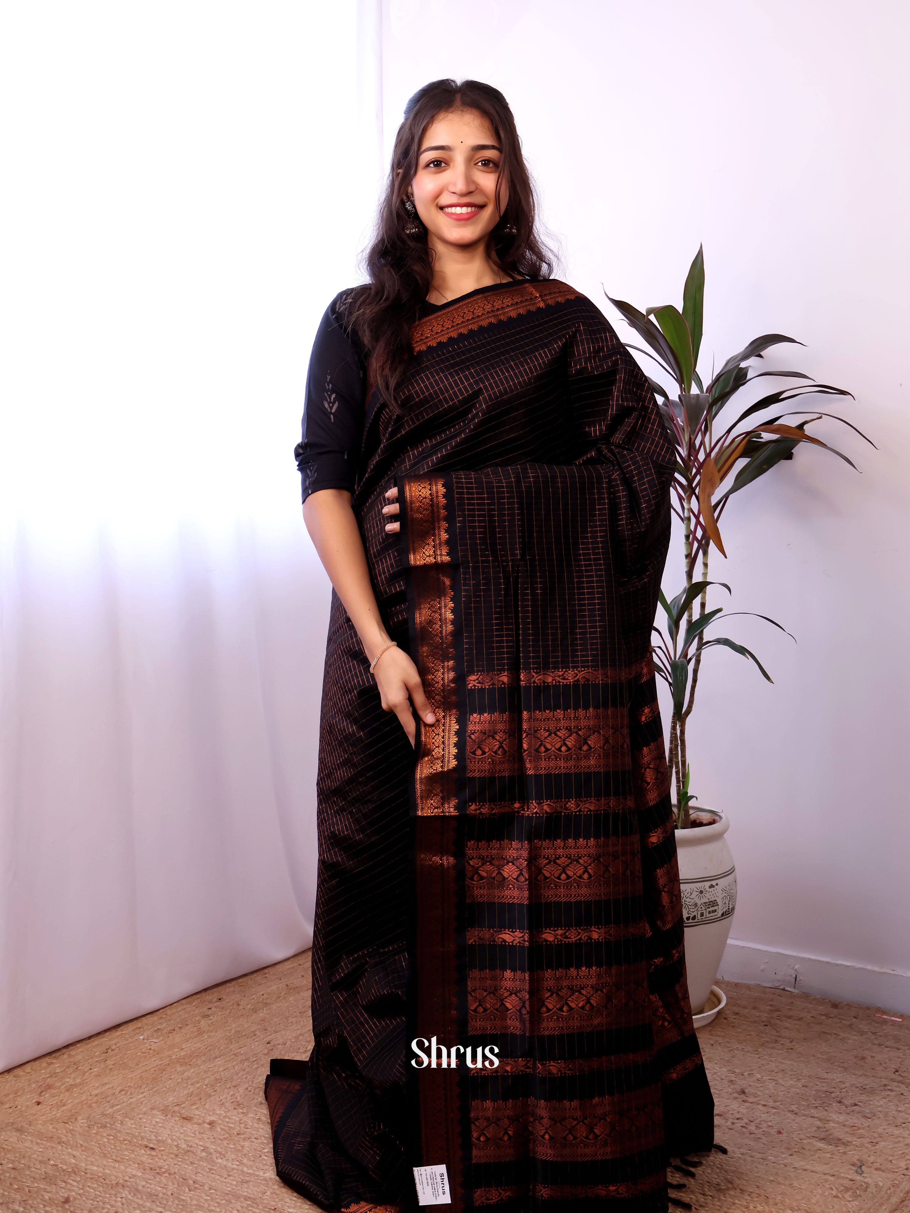 Black - Kalyani Cotton Saree - Shop on Shrus.com