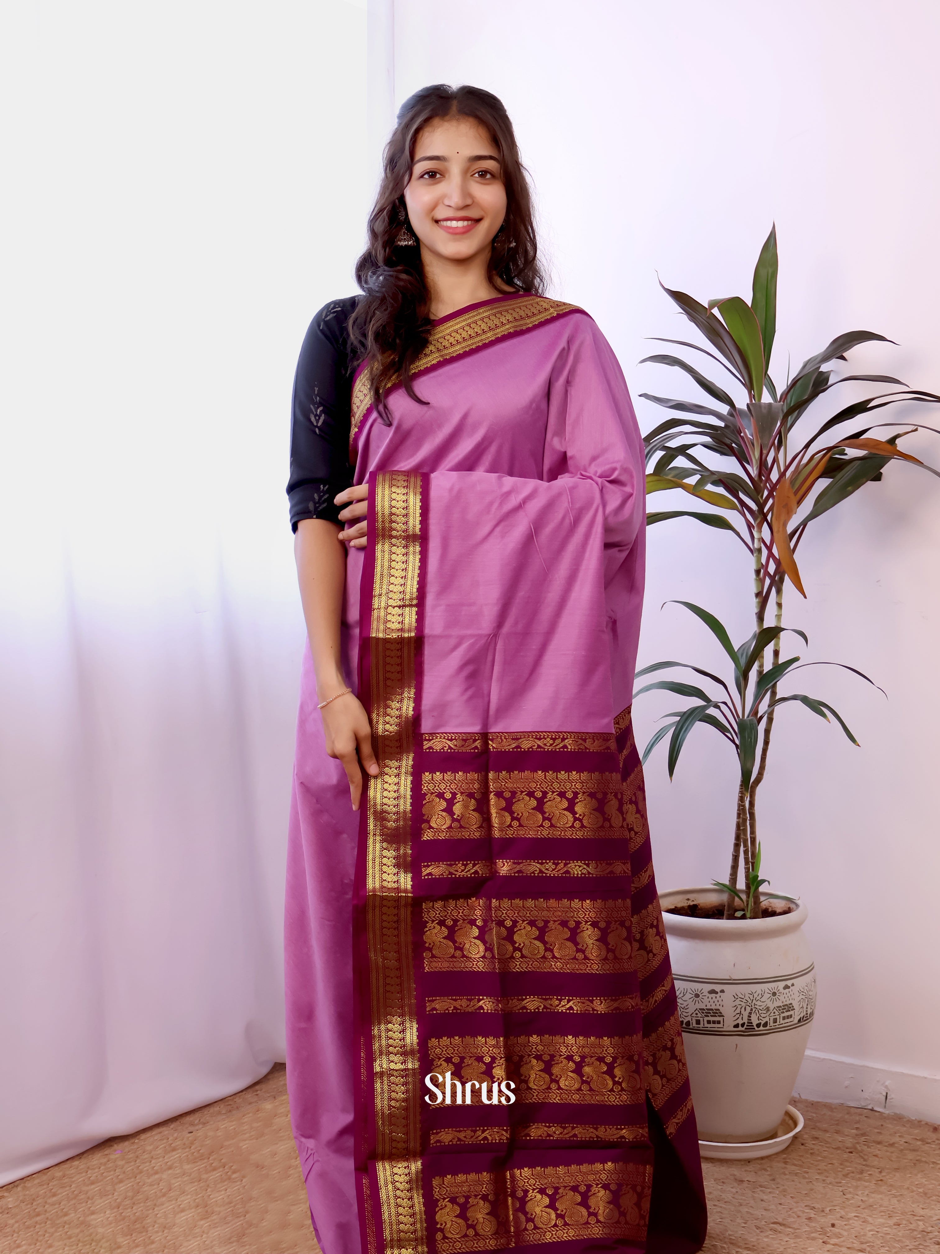 Purple & Majenta - Kalyani Cotton Saree - Shop on Shrus.com