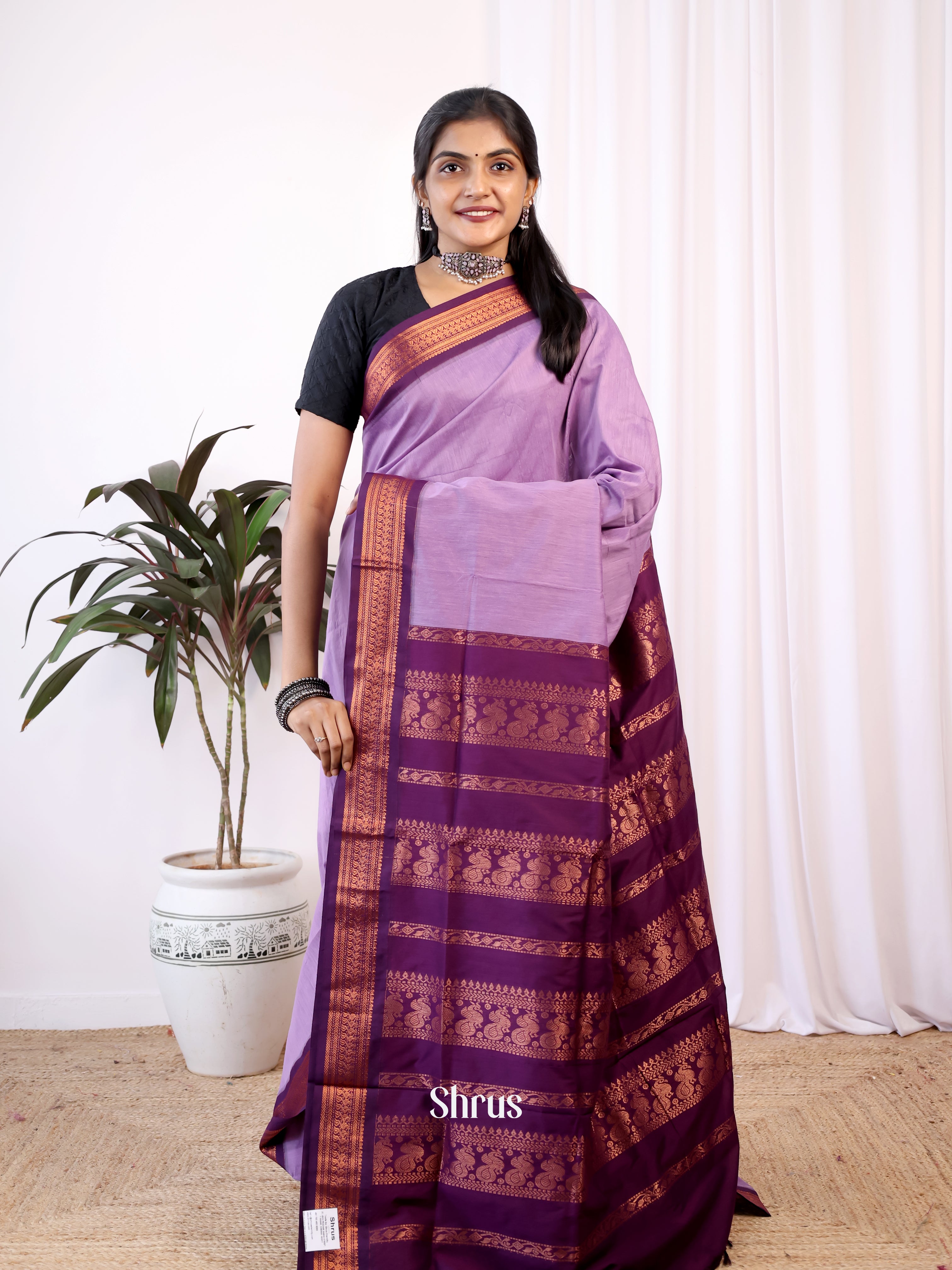 Purple & Violet- Kalyani Cotton Saree - Shop on Shrus.com