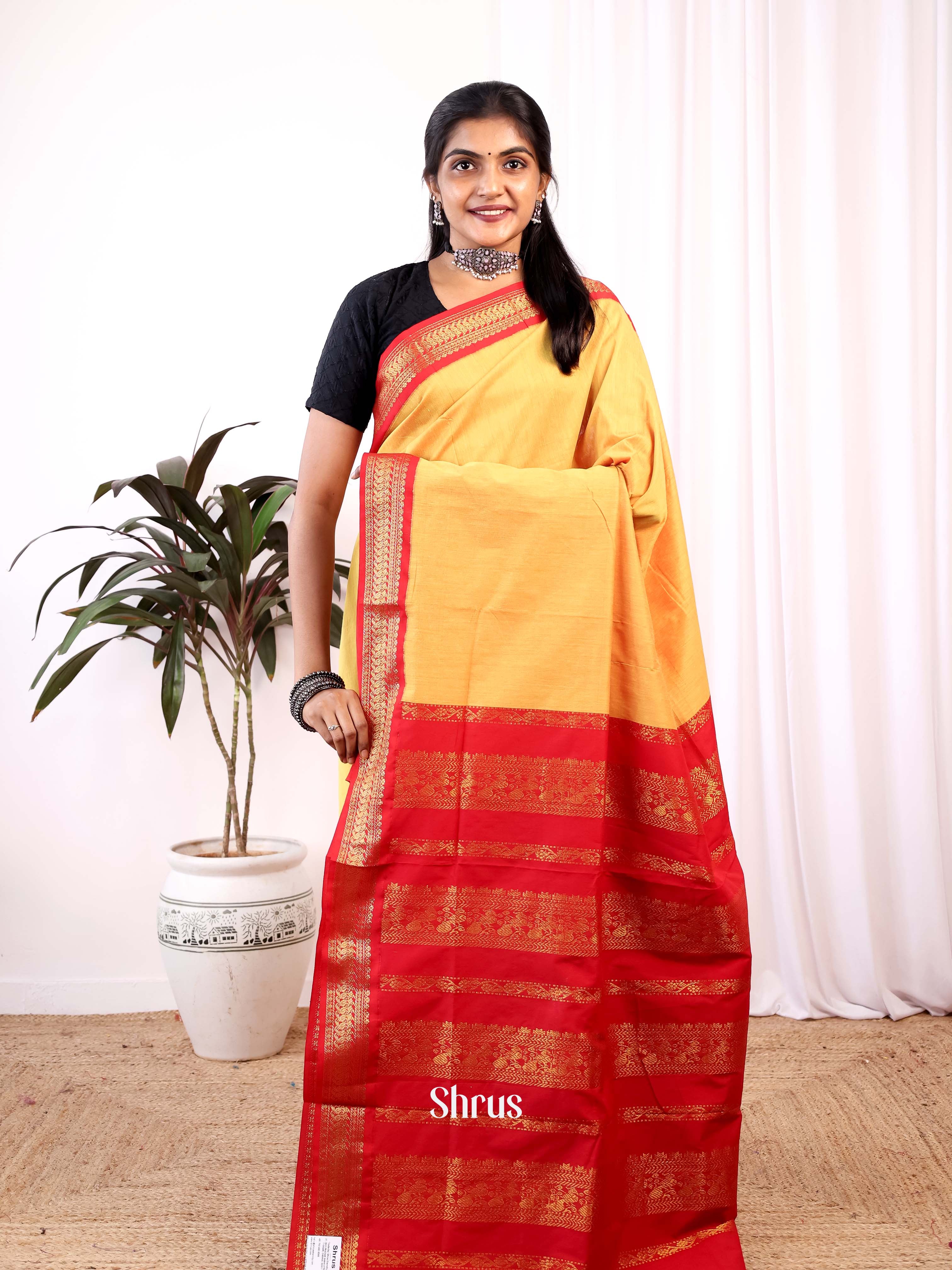 Yellow & Red - Kalyani Cotton Saree - Shop on Shrus.com