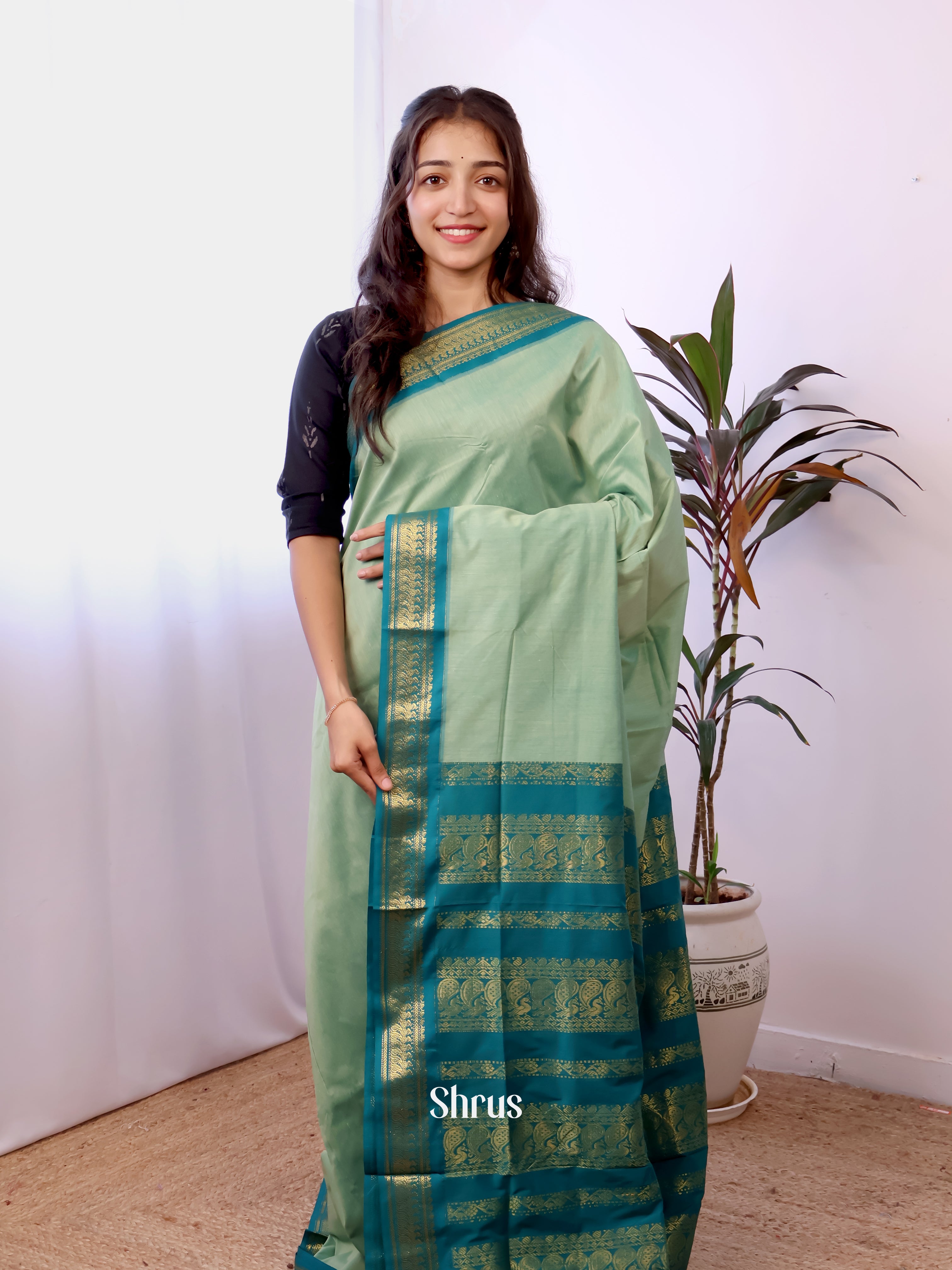 Green - Kalyani Cotton Saree - Shop on Shrus.com