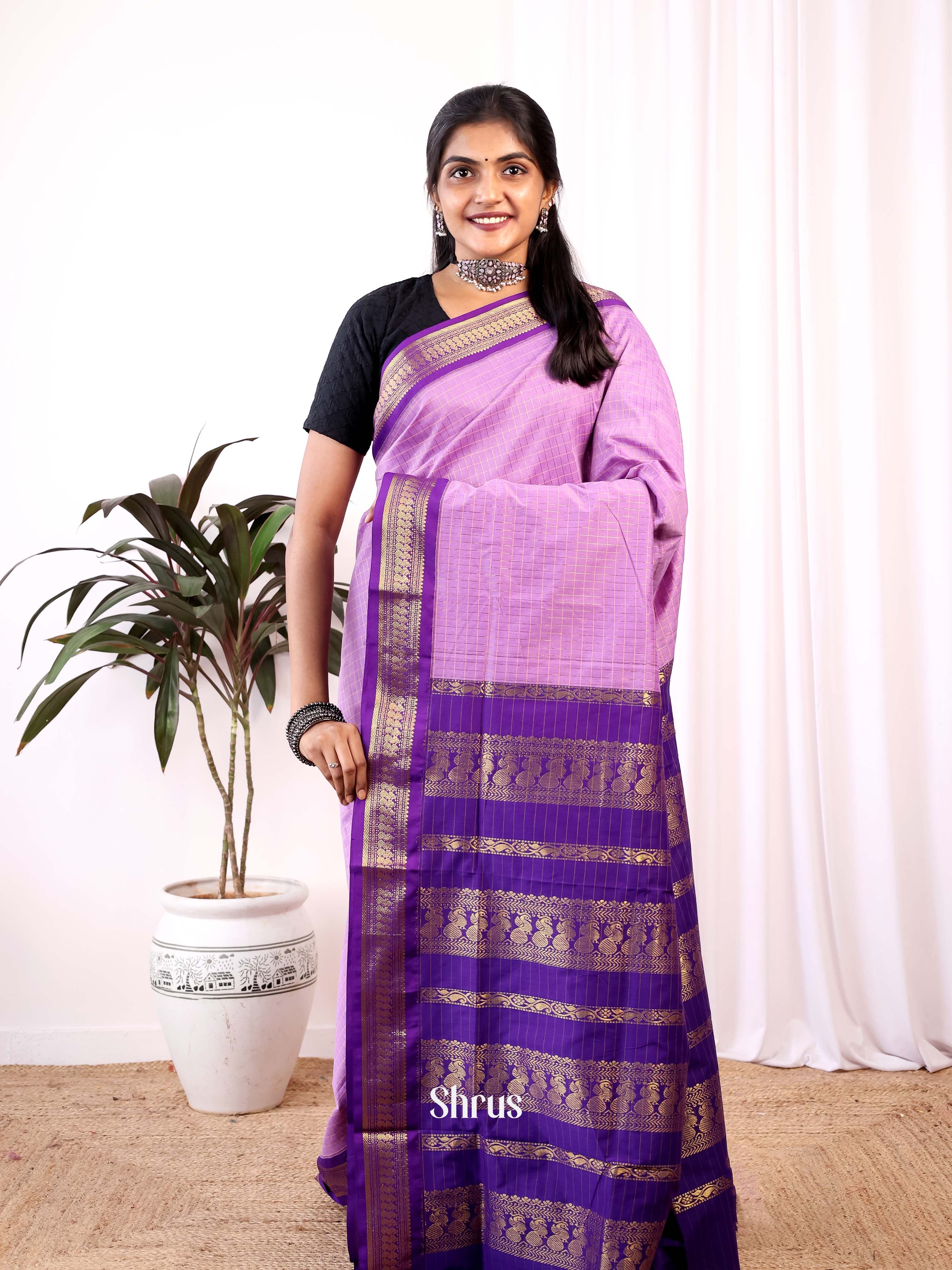 Lavender & Purple - Kalyani Cotton Saree - Shop on Shrus.com
