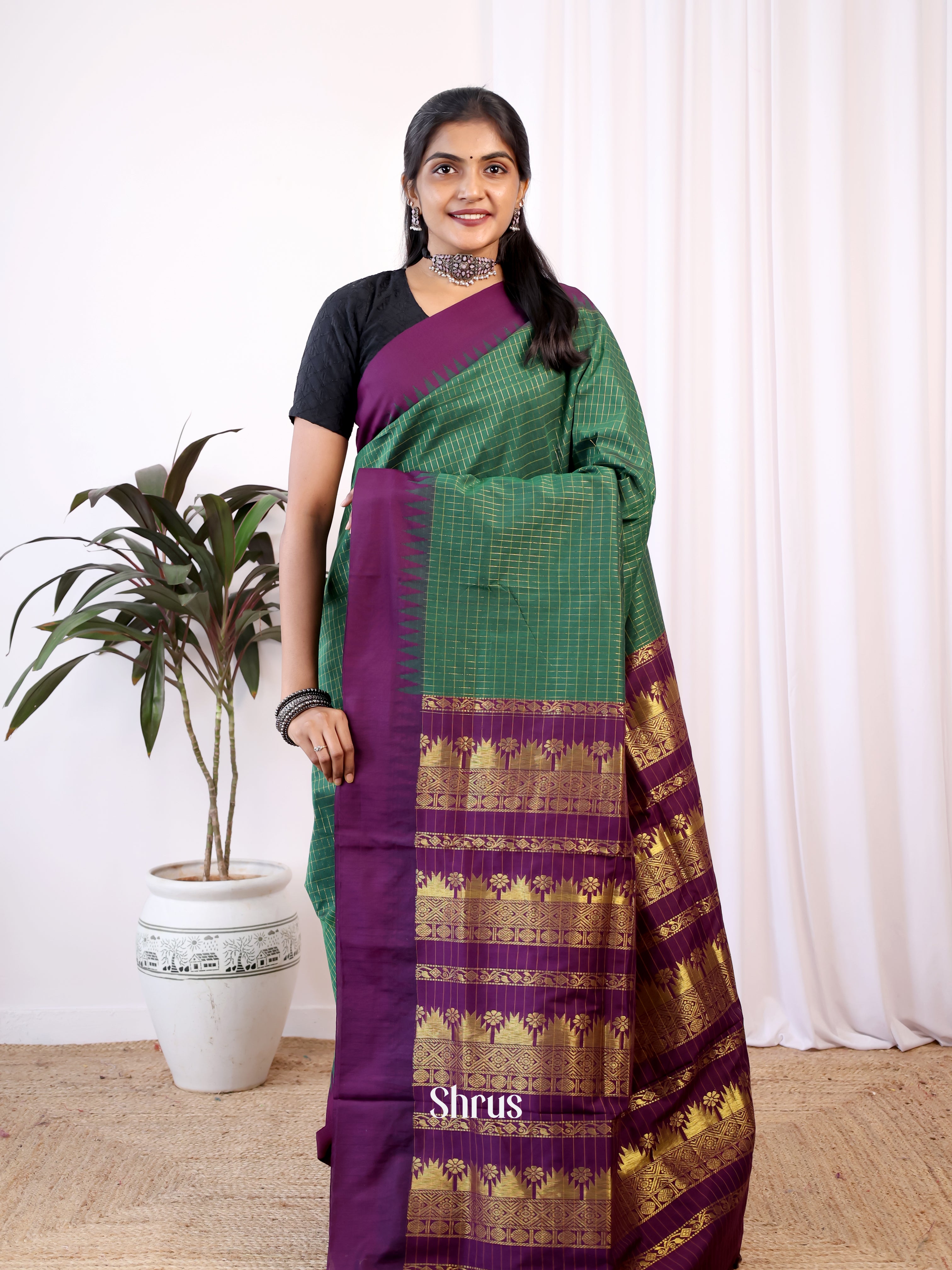 Green & Violet - Kalyani Cotton Saree - Shop on Shrus.com