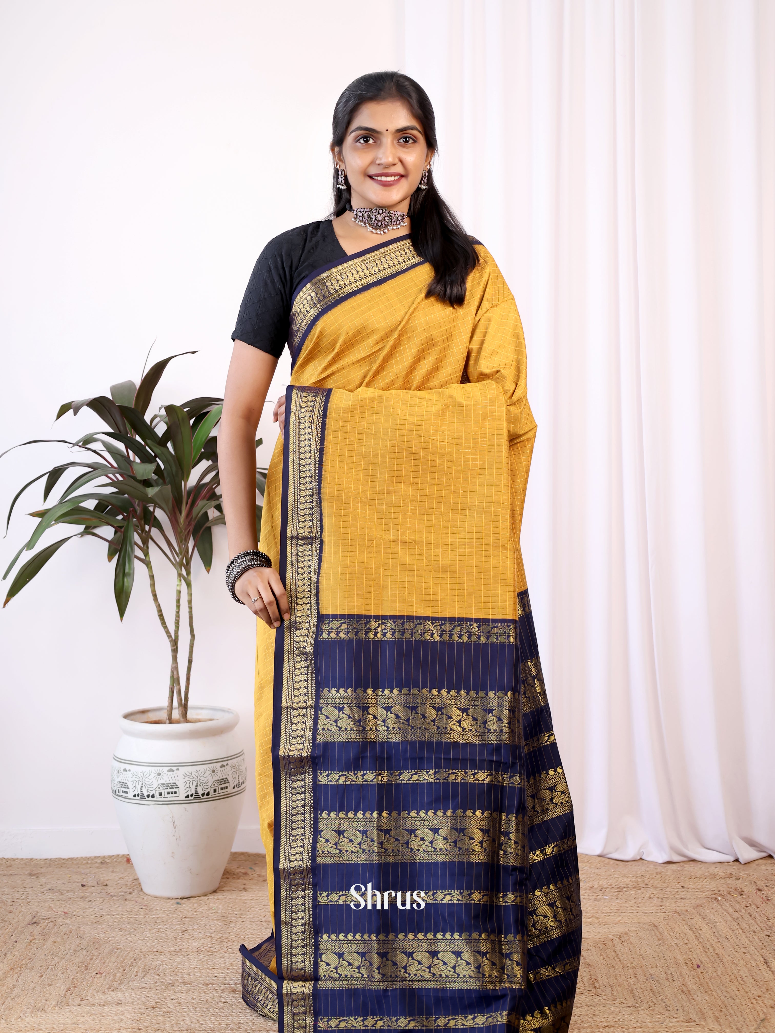 Mustard or Violet - Kalyani Cotton Saree - Shop on Shrus.com